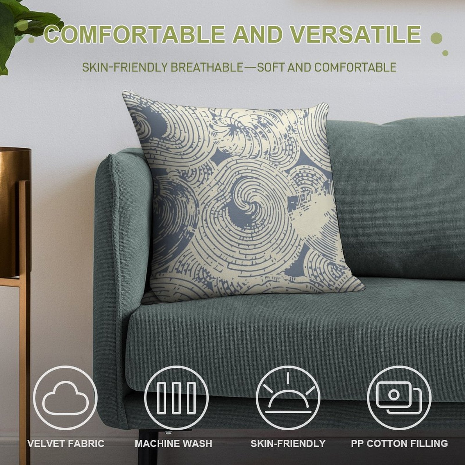 Shells And Swirls, Cool Gray And Cream Soft Washable Throw Pillow