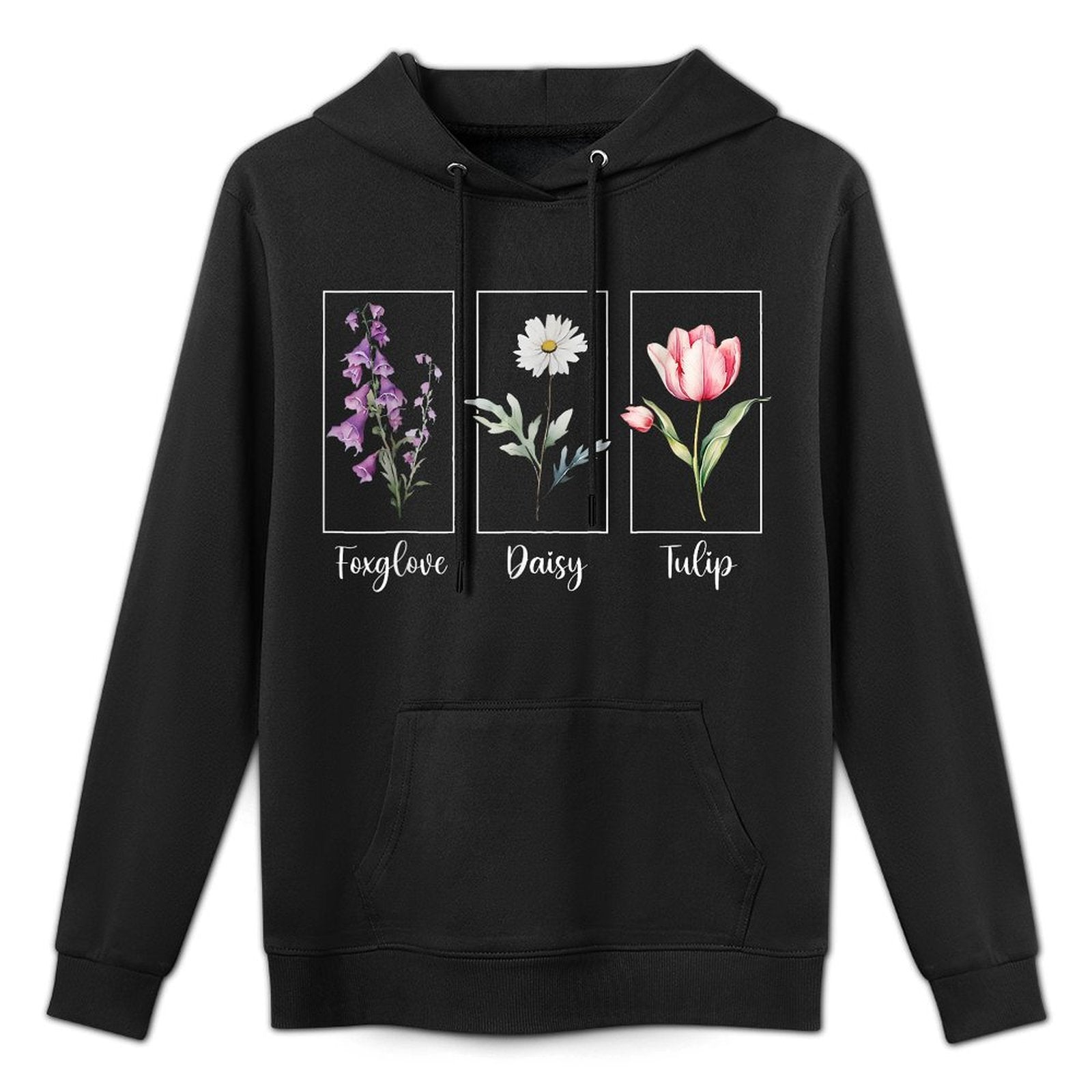Subtle Floral Foxglove Daisy Tulip Flowers Women Adjustable Hood Hoodie