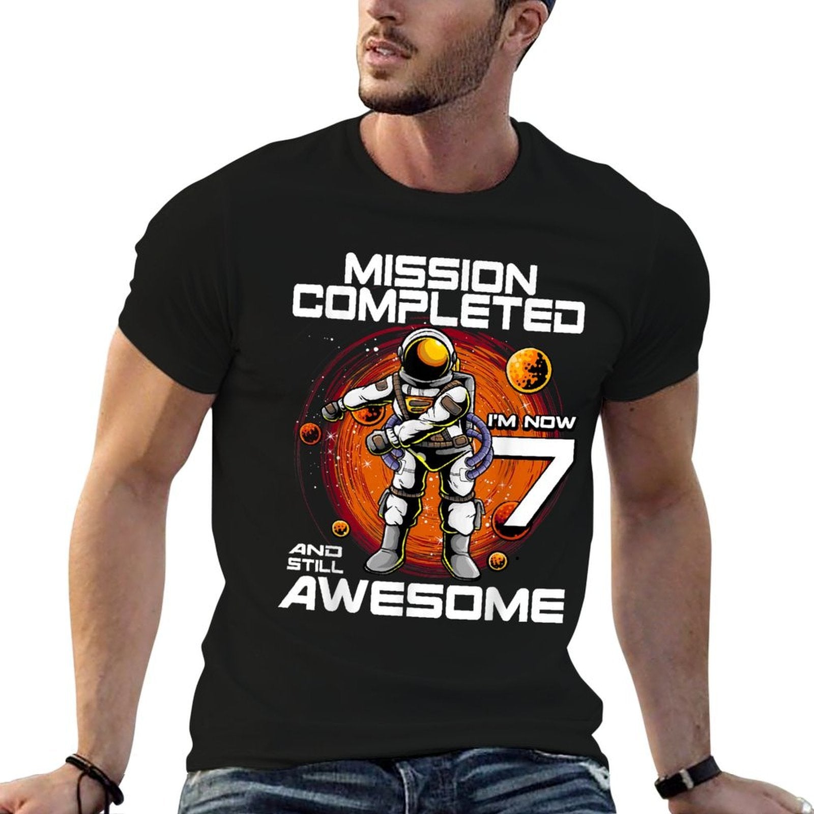 7th Birthday Astronaut 7 Years Old Outer Space Birthday  Vintage-inspired T-Shirt