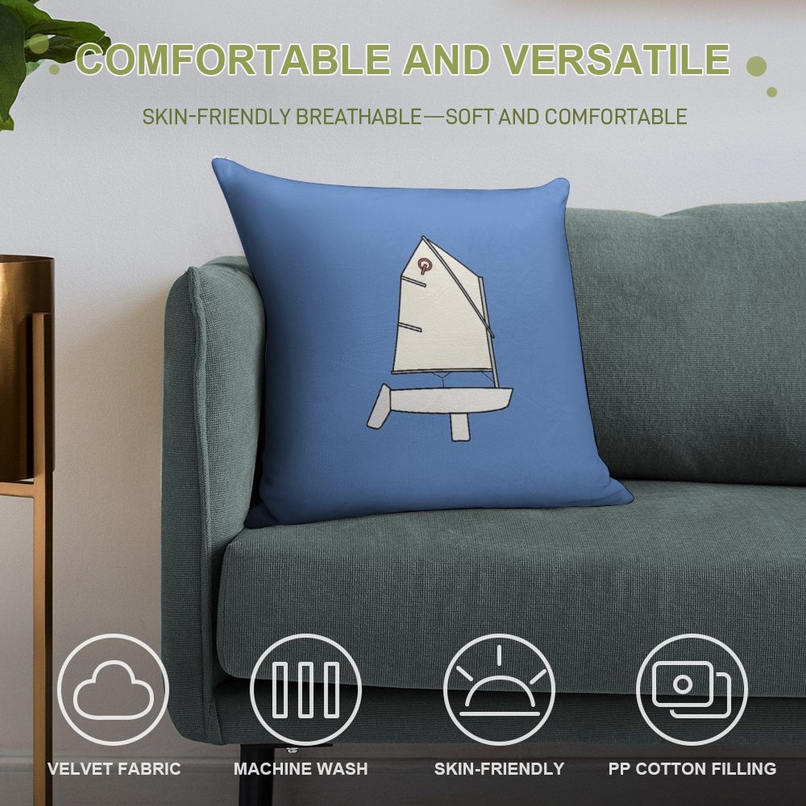 Optimist Sailboat - White Soft Skin-Friendly Throw Pillow