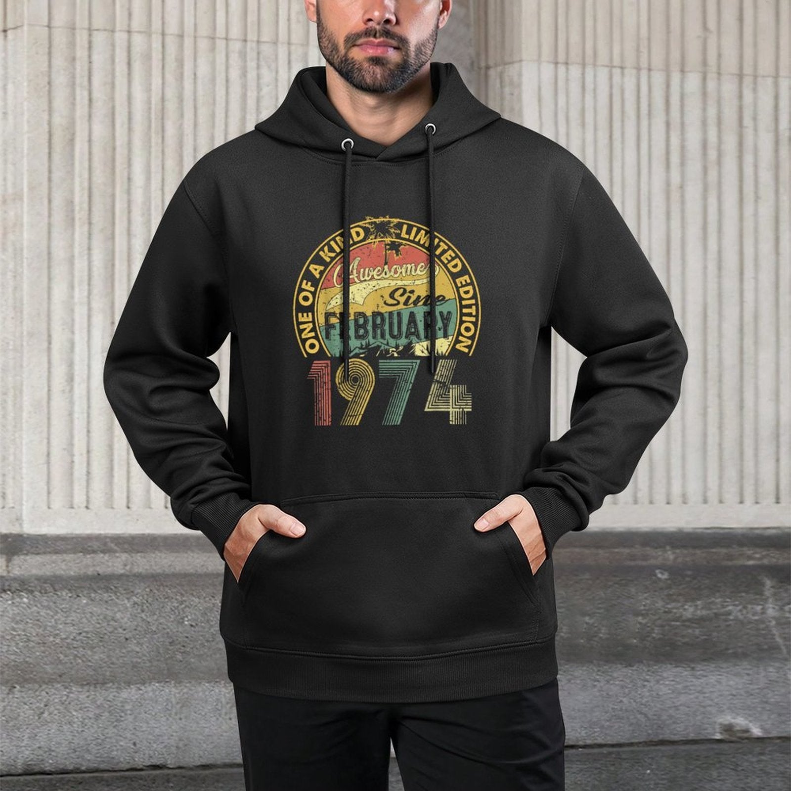 Funny 50 Years Old February 1974 Vintage 50th Birthday Kangaroo Pocket Hoodie