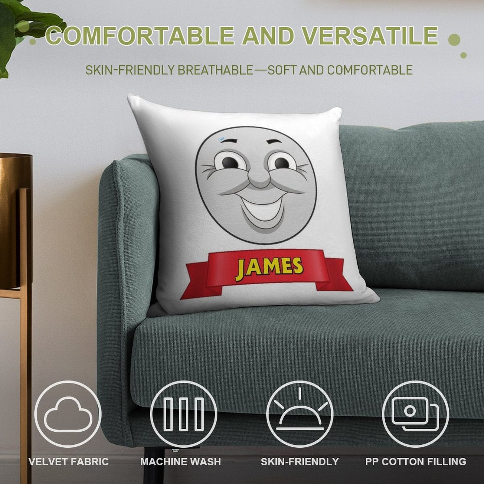 James (name Ribbon) Soft Skin-Friendly Throw Pillow