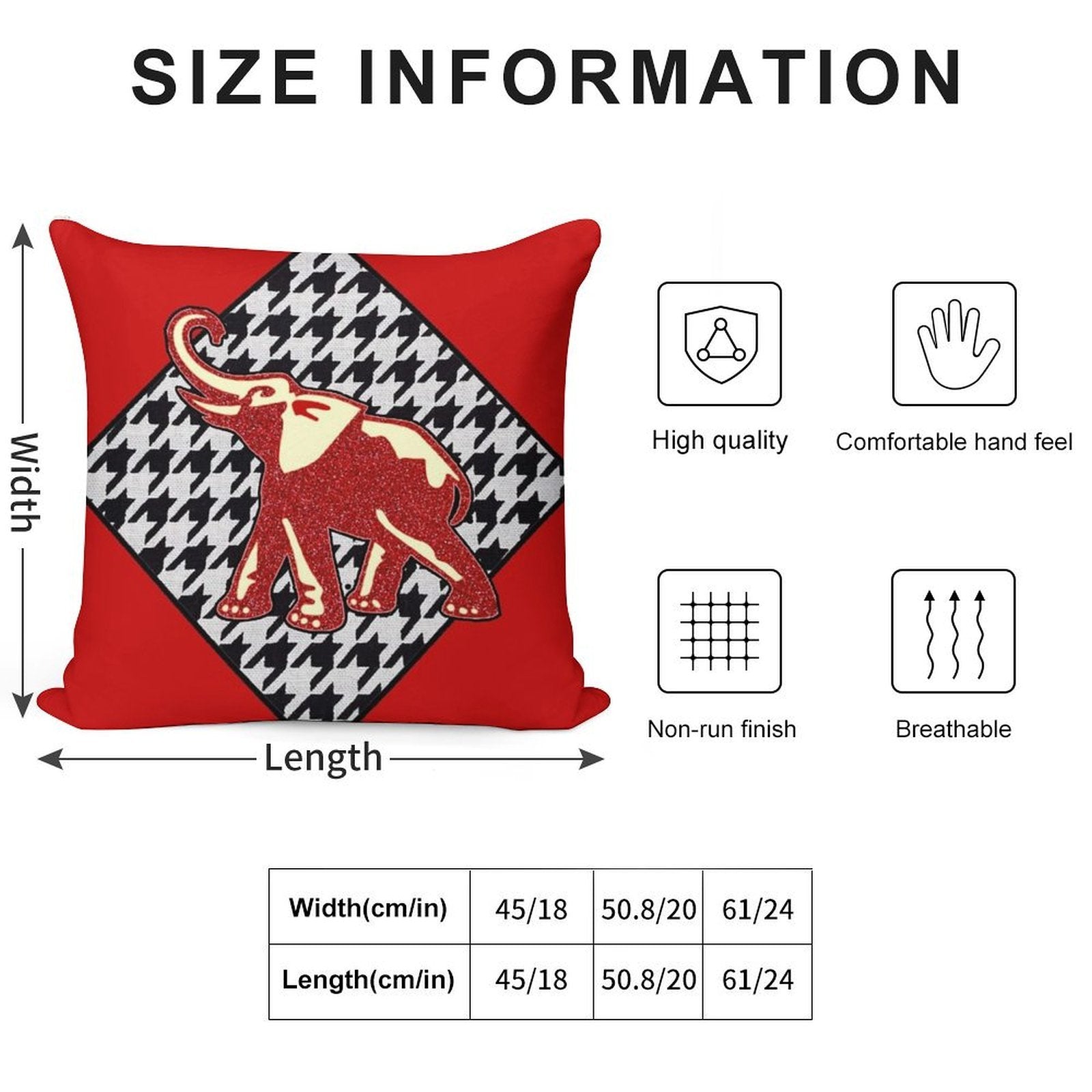 Red Elephant Diamond Soft Shrink-Resistant Throw Pillow