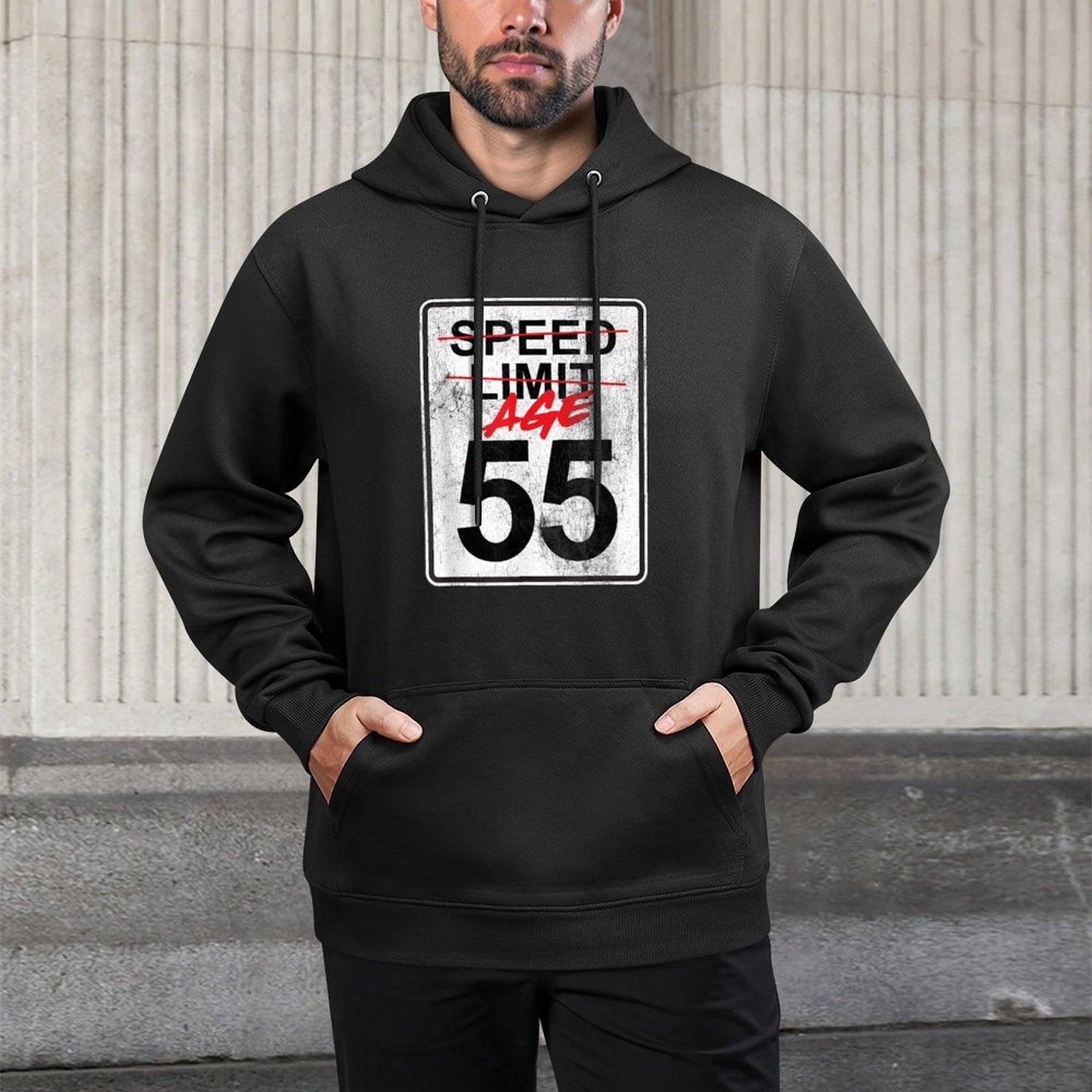Speed Limit Sign Age 55 Funny 55th Birthday Design Layering Staple Hoodie