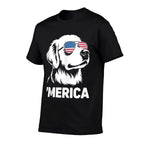 Golden Retriever 4th Of July Merica  Cotton T-Shirt