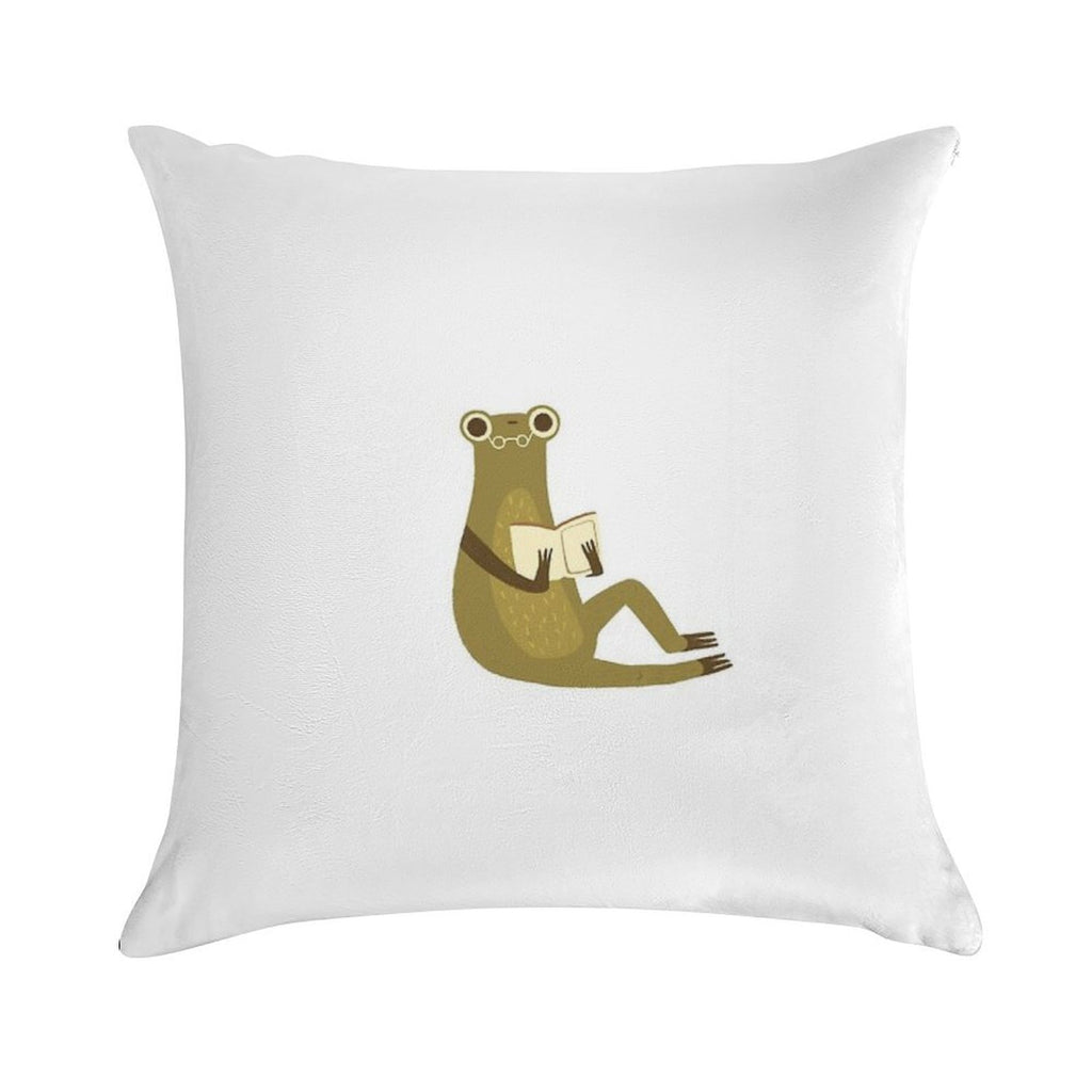 Cute Frog with Glasses Reading A Book Soft Multiple Sizes Throw Pillow