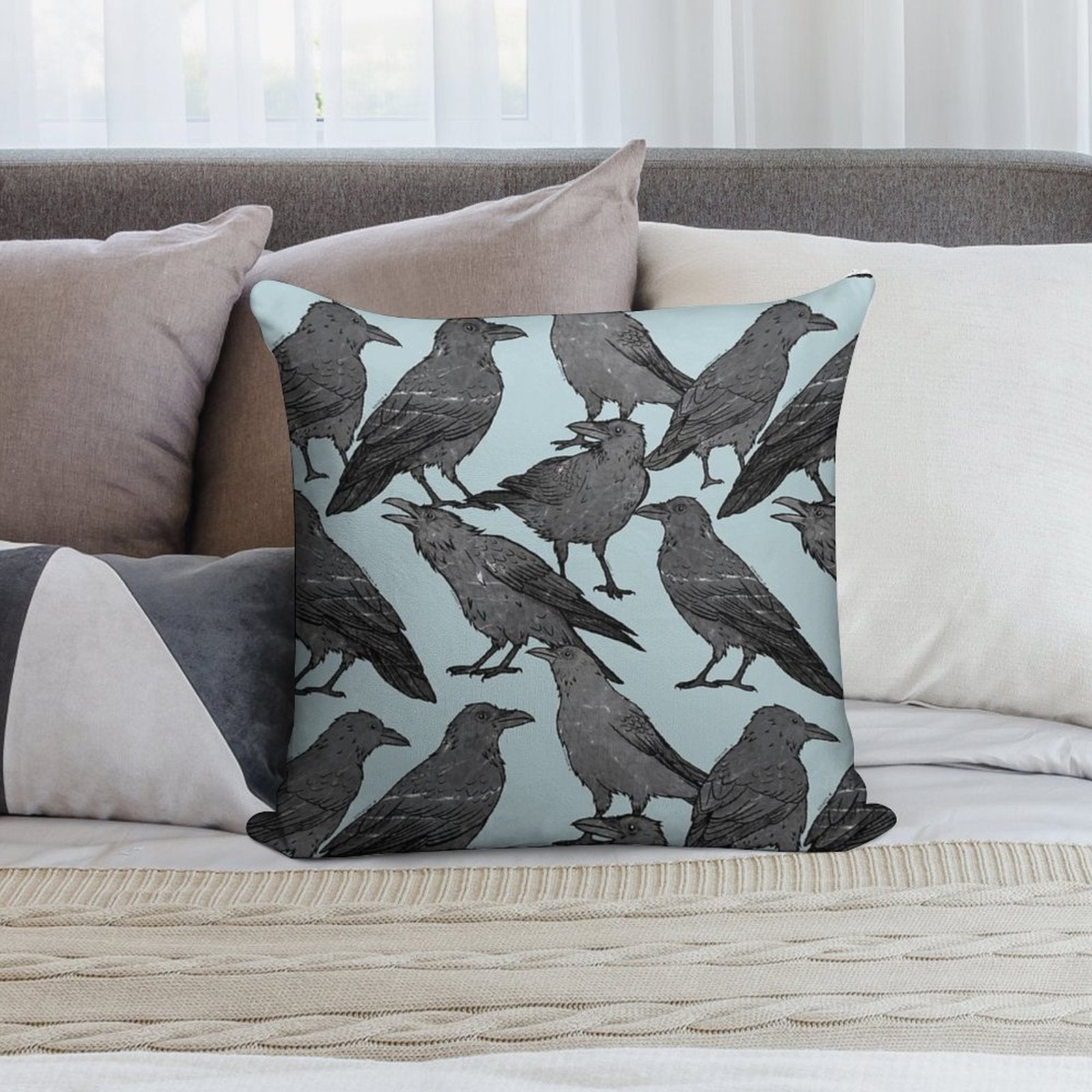 Cute Crow Pattern Soft High-Density Material Throw Pillow