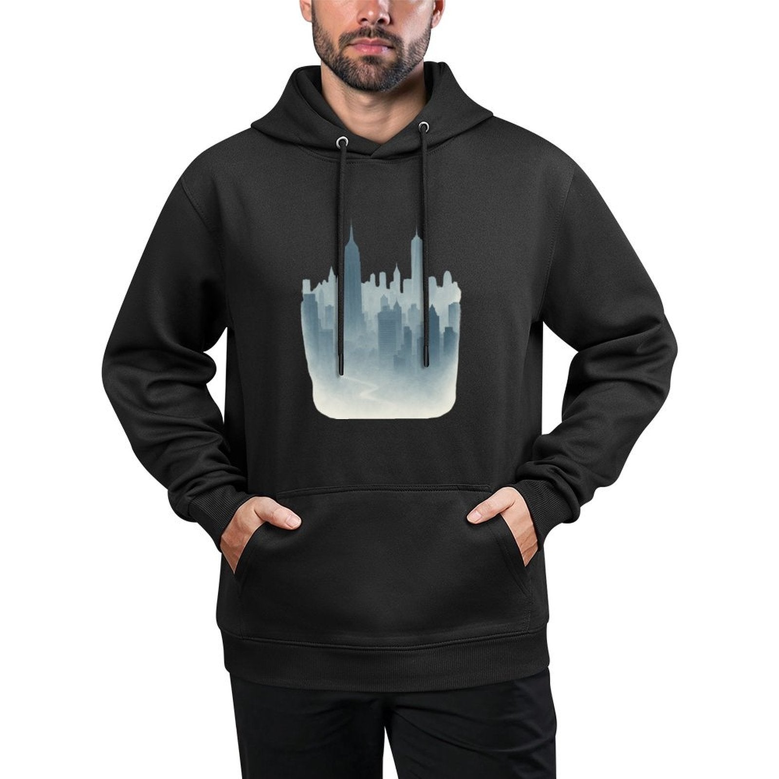 New York Skyline in Fog - Moody Cityscape Adjustable Hood Hoodie