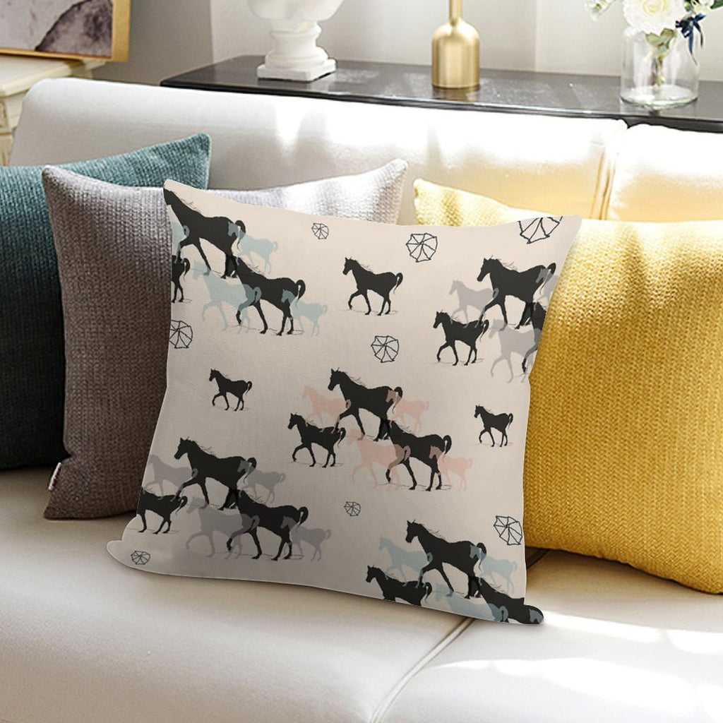 Horses Soft Reinforced Edging Throw Pillow