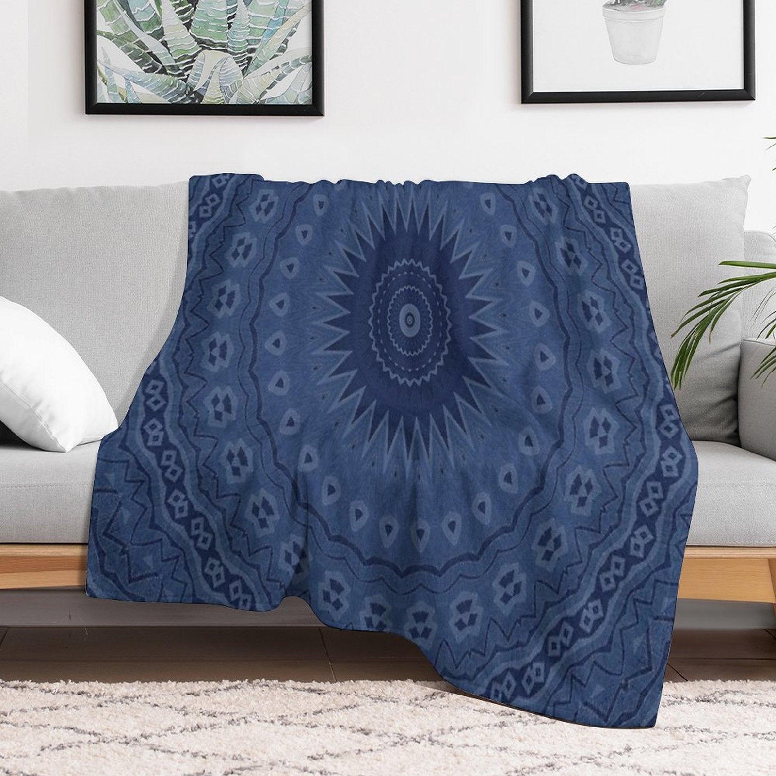 Denim Blue Mandala Multi-functional Throw Blanket
