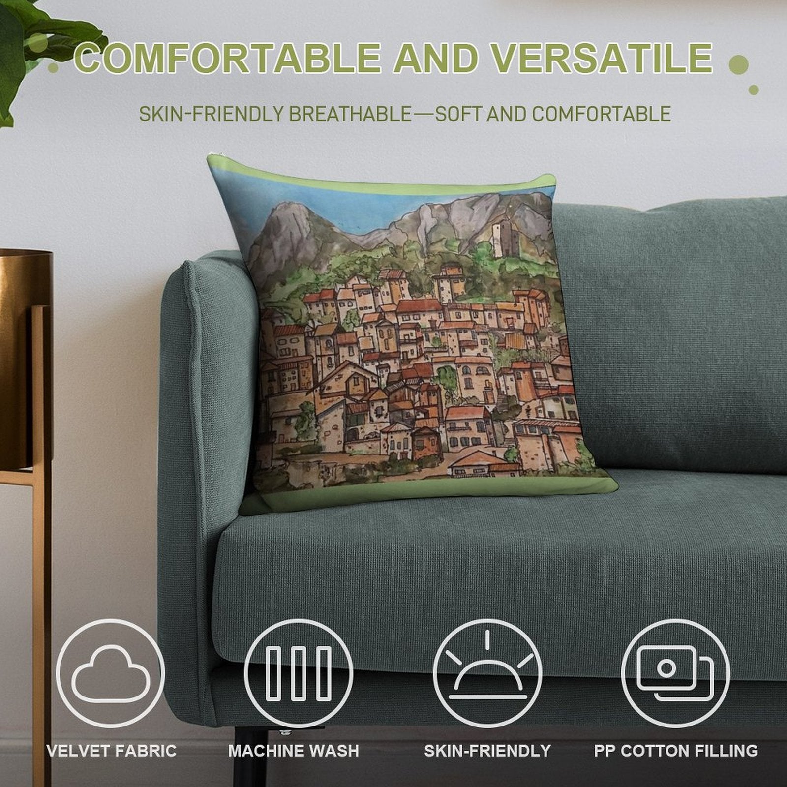 Italian Village Soft Anti-Pilling Throw Pillow