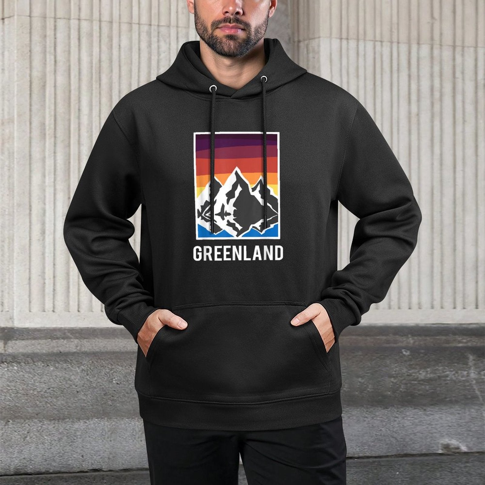 Greenland Grnland Grnland Fans Geschenk Unisex-Adults Black Modern Collarless Crew Neck Kangaroo Pocket Hoodie
