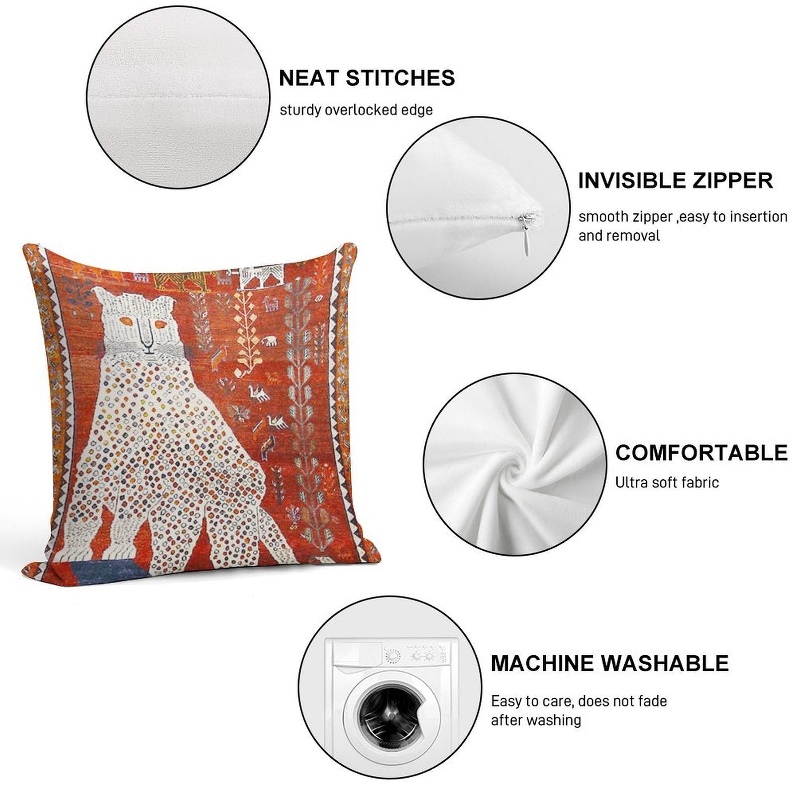 Q'ashqai Snow Leopard Persian Animal Rug Print Soft Skin-Friendly Throw Pillow