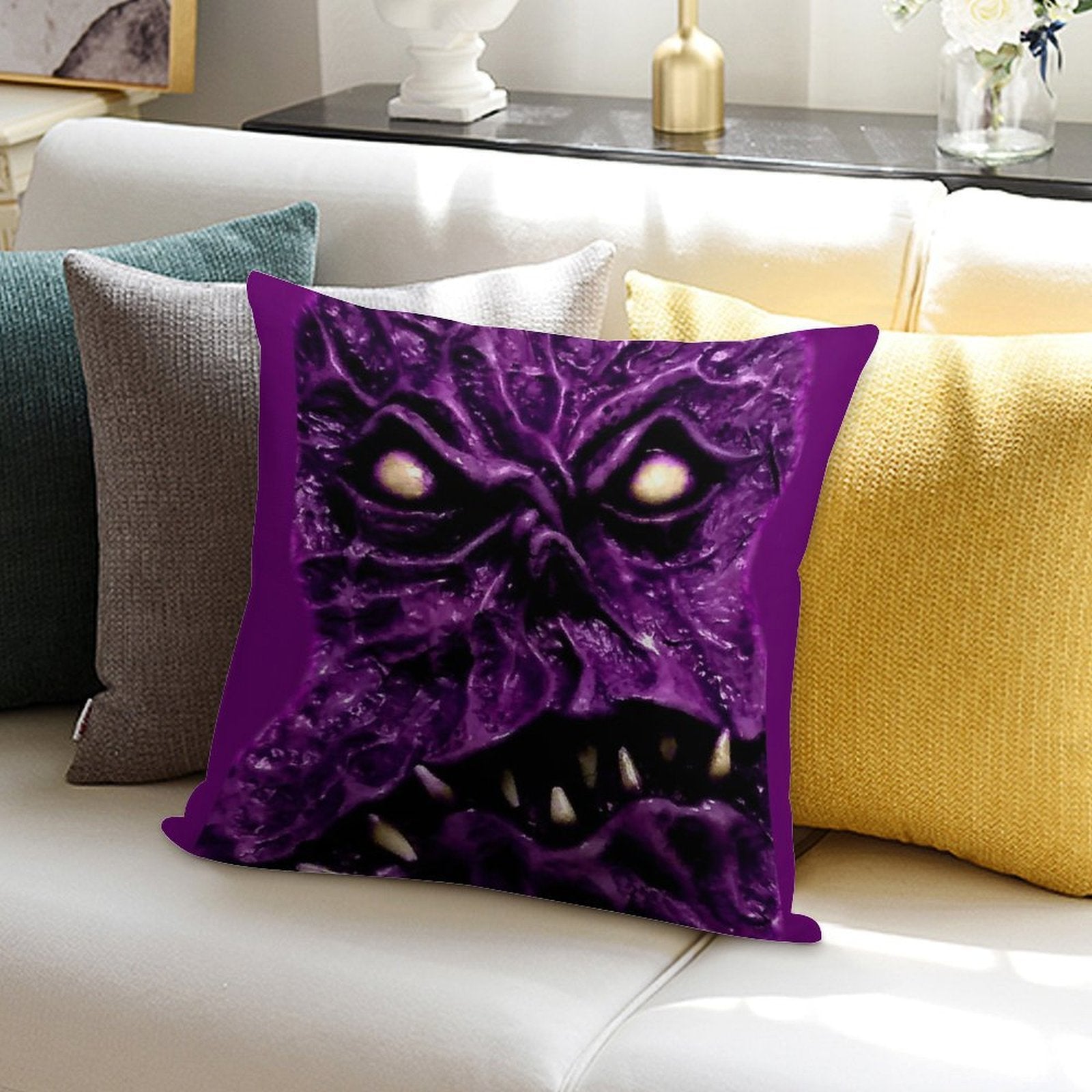 Necronomicon Creepy Face Soft Short Plush Fabric Throw Pillow