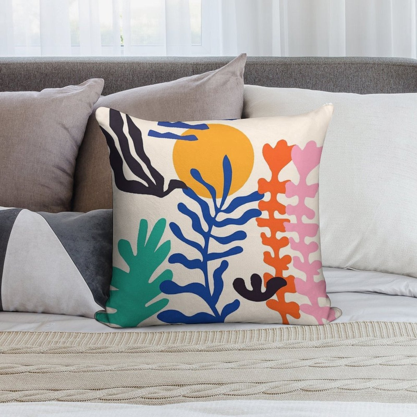 Matisse Bright Boho Botanical Soft Reinforced Edging Throw Pillow