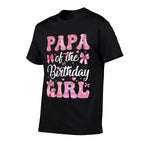 Papa Of The Birthday Girl Family Pink Coquette Bow  Ribbed Collar T-Shirt