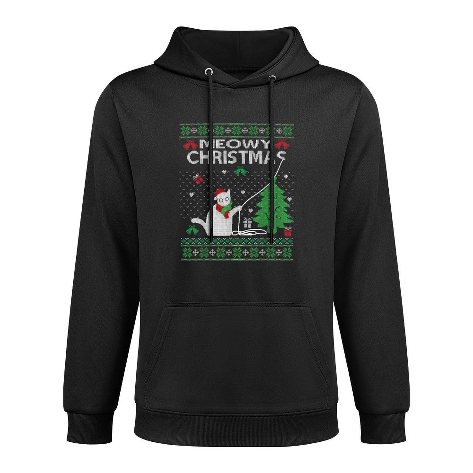 Funny Meowy Christmas Cats Xmas Cute Cat Lover Ugly Sweater Easy Care Hoodie