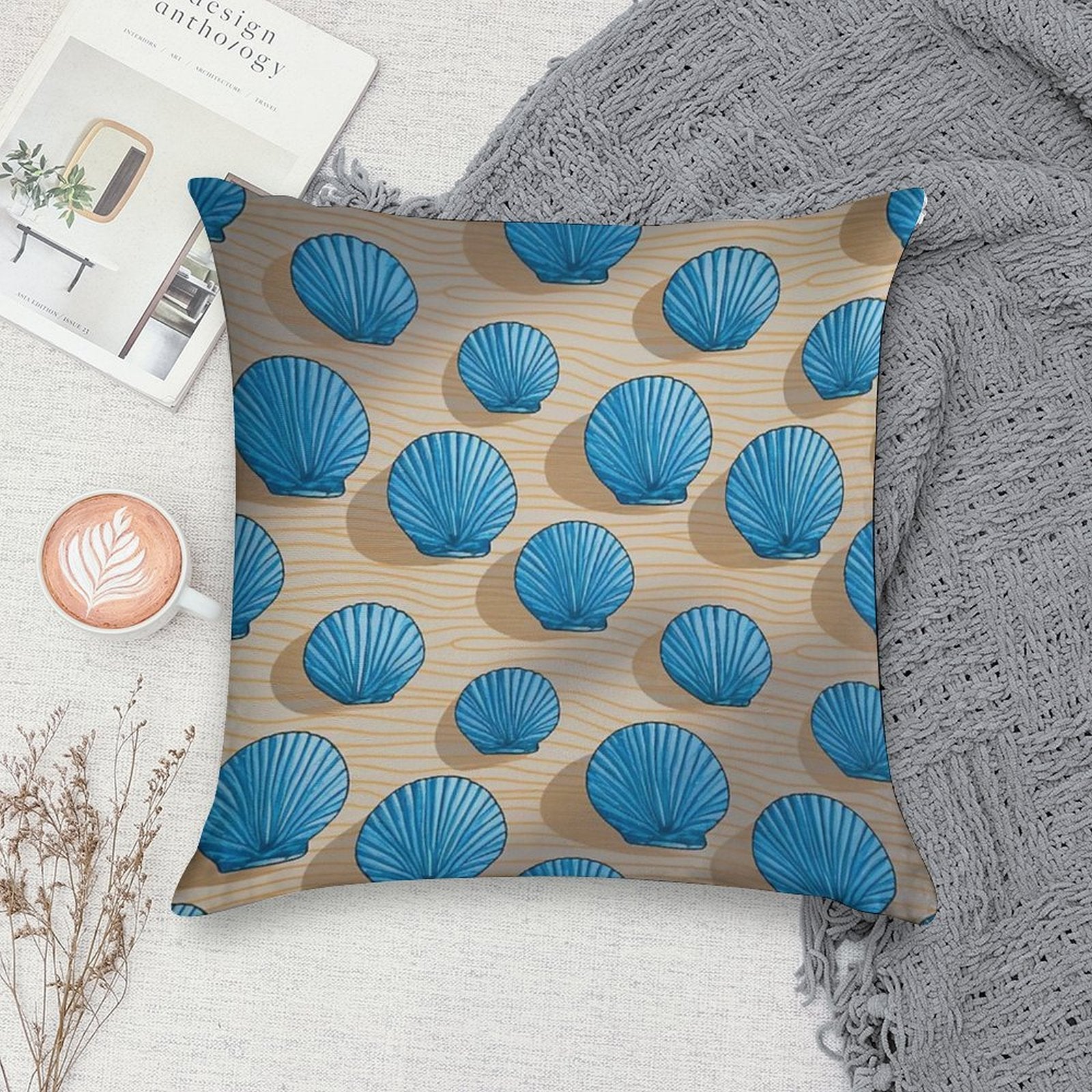 Blue Coastal Beach Soft Multiple Sizes Throw Pillow