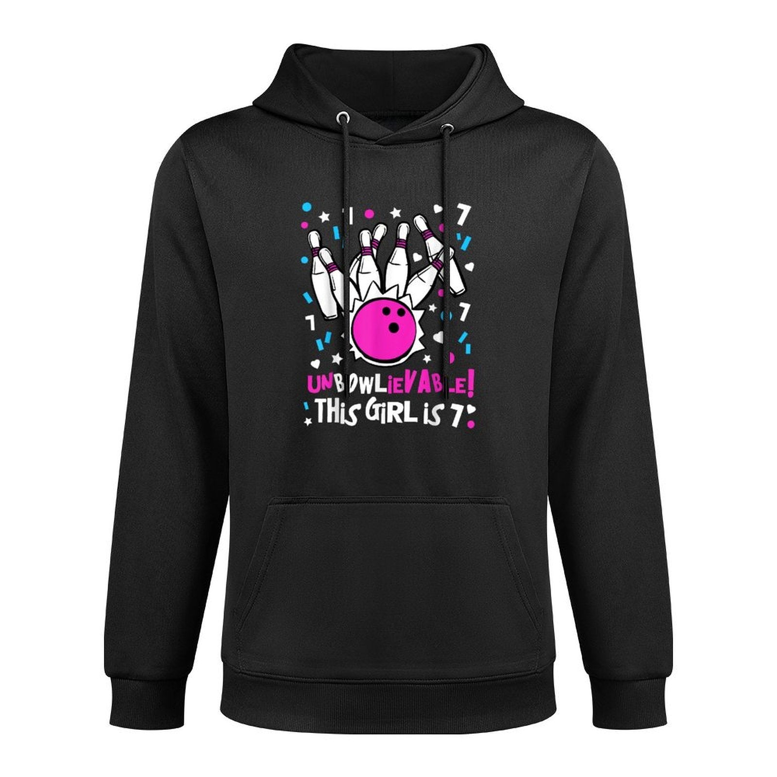 7th Birthday Girls Bowling Party Cute UnBOWLievable Age 7 Shrink-Resistant Hoodie