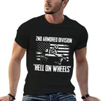 US Army Armor Branch 2nd Armored Division Hell On Wheels - Men's Black Classic Fit Crew Neck - Small  Ribbed Collar T-Shirt