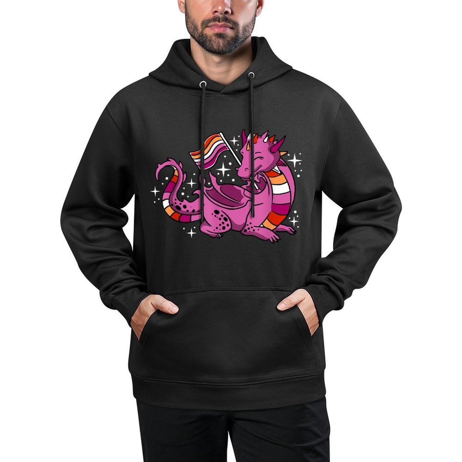Lesbian Dragon Orange Pink Lesbian Pride Cotton-Polyester Blend Hoodie