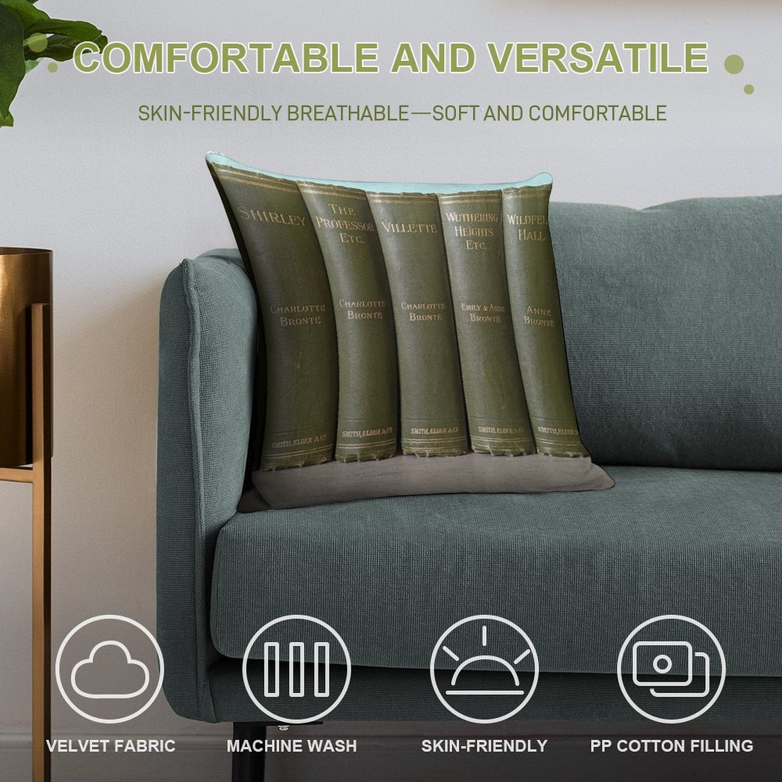 Vintage Set of Books by The Bronte Sisters, Charlotte Bronte, Emily Bronte, Anne Bronte Soft Bedroom Essential Throw Pillow