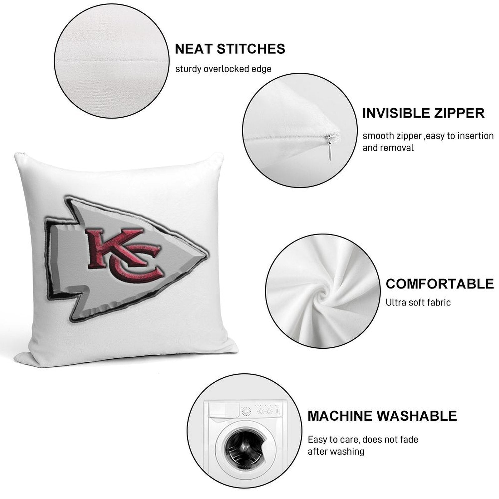 Basic Kansas City Chiefs Logo Soft Multiple Sizes Throw Pillow