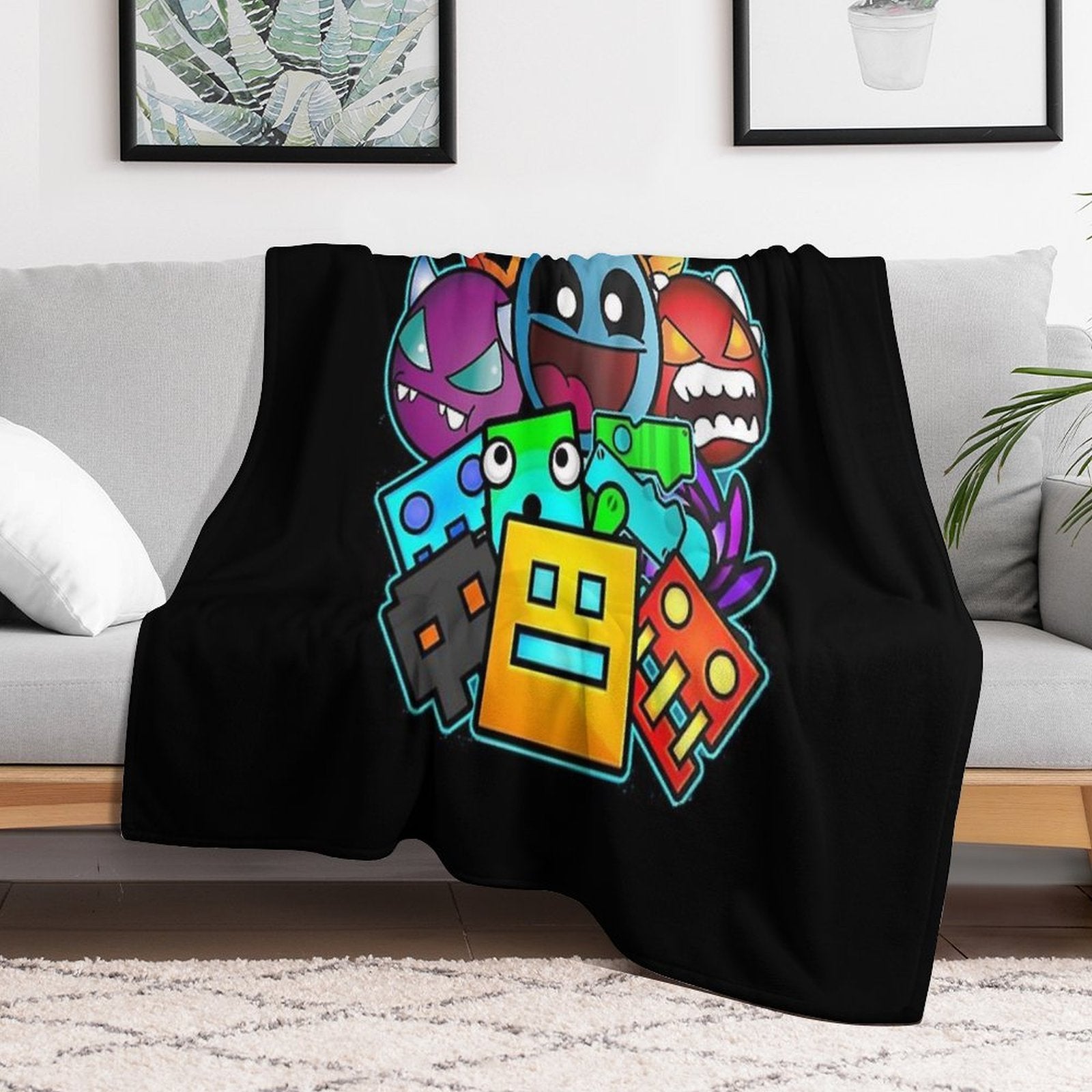 Geometric Dash Plush Throw Blanket