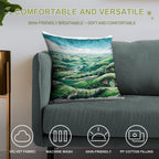 Panoramic Sumi-e Hobbiton Tranquil Fantasy Ink Landscape Soft Luxury Feel Throw Pillow