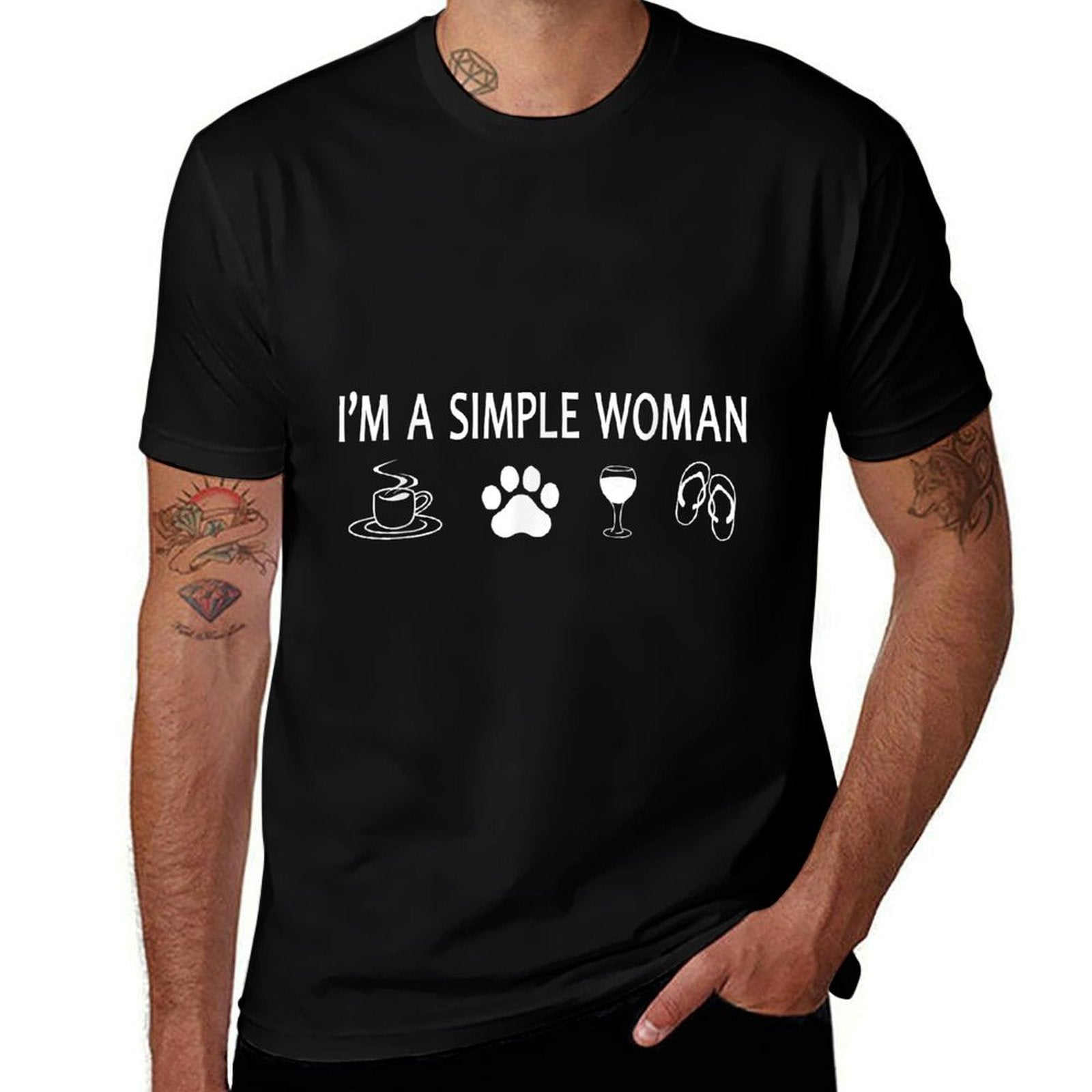 Cute Im A Simple Woman Coffee Dog Paw Wine And Flip Flops  Stretchy T-Shirt