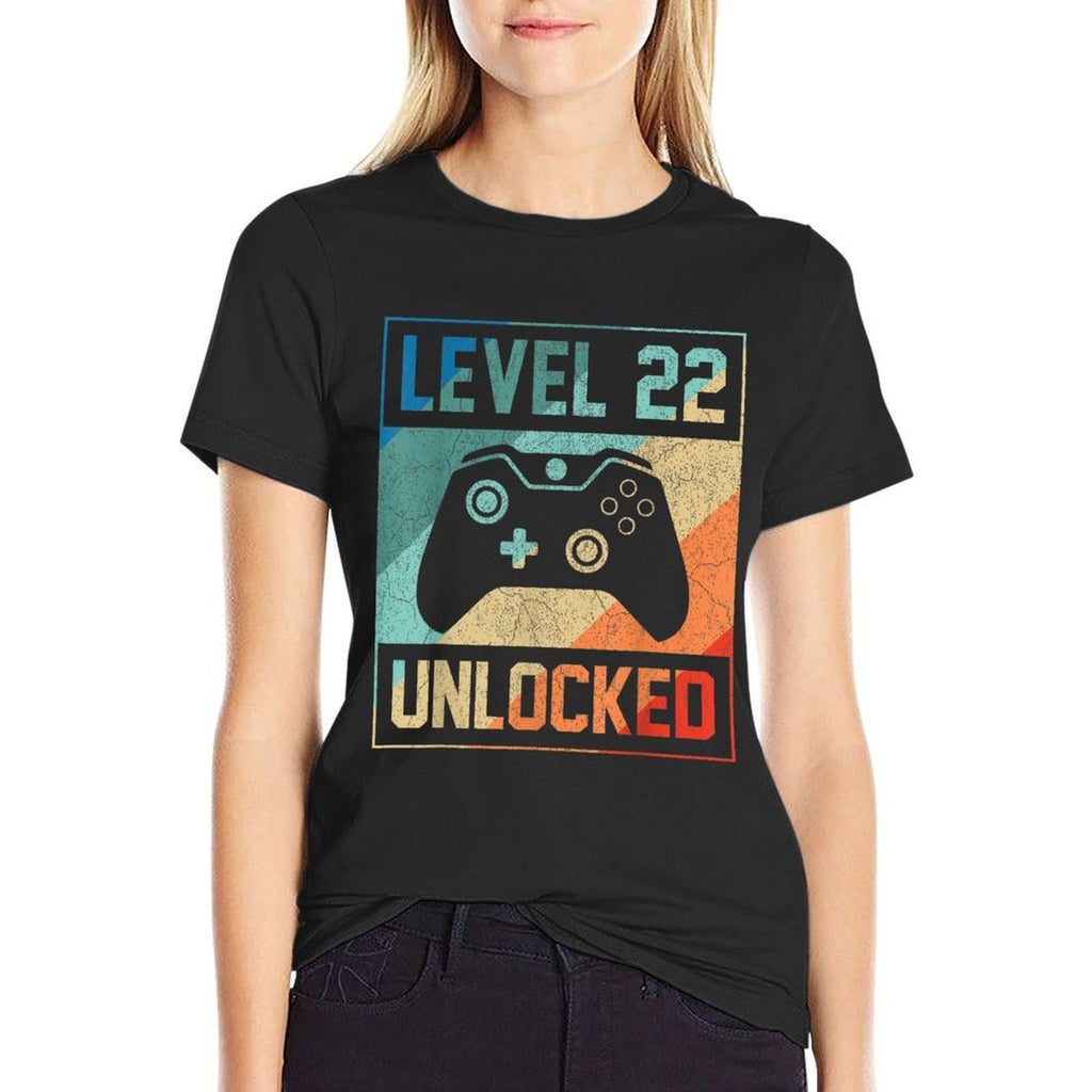 Level 22 Unlocked Video Gamer 22nd Birthday Gifts  Ribbed Collar T-Shirt