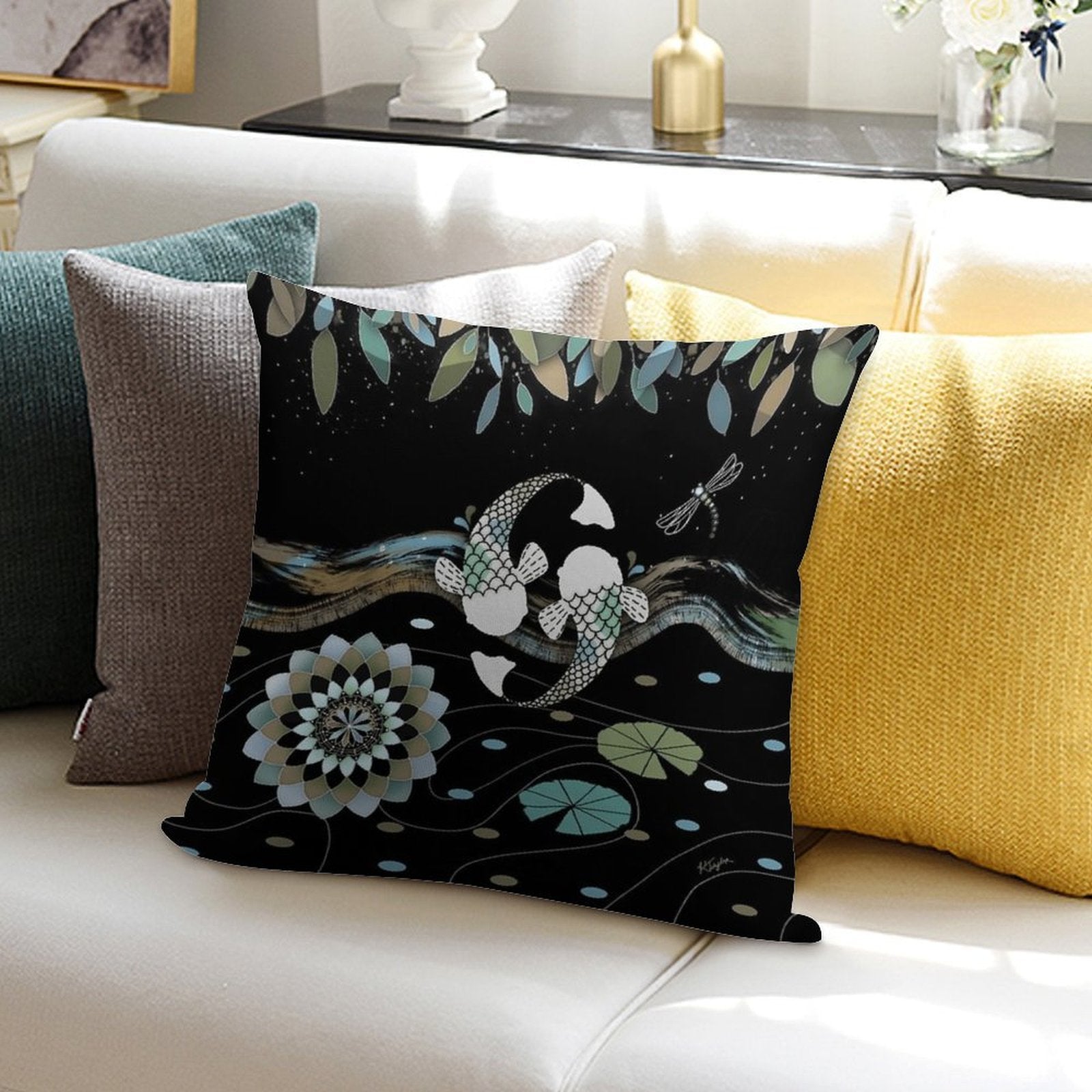 Lucky Koi Mandala Soft Multiple Sizes Throw Pillow