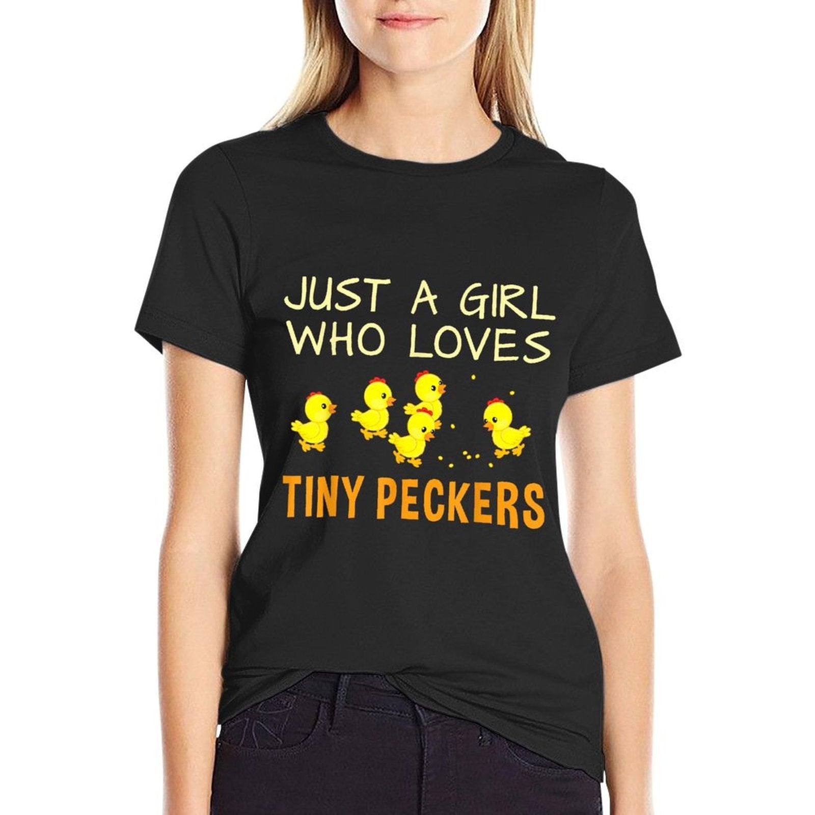 Chicken for Women - Just A Girl Who Loves Tiny Peckers  Rolled Sleeves T-Shirt