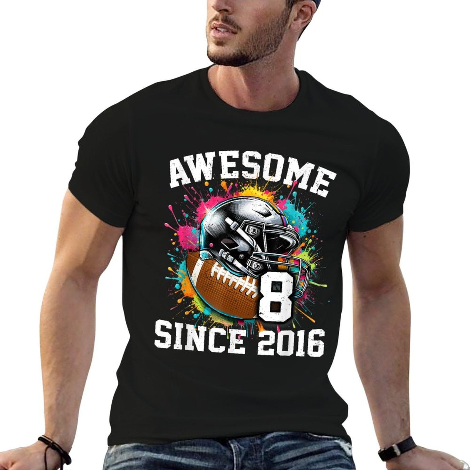 8th Birthday Football 8 Years Old Awesome Since 2016  Stretchy T-Shirt