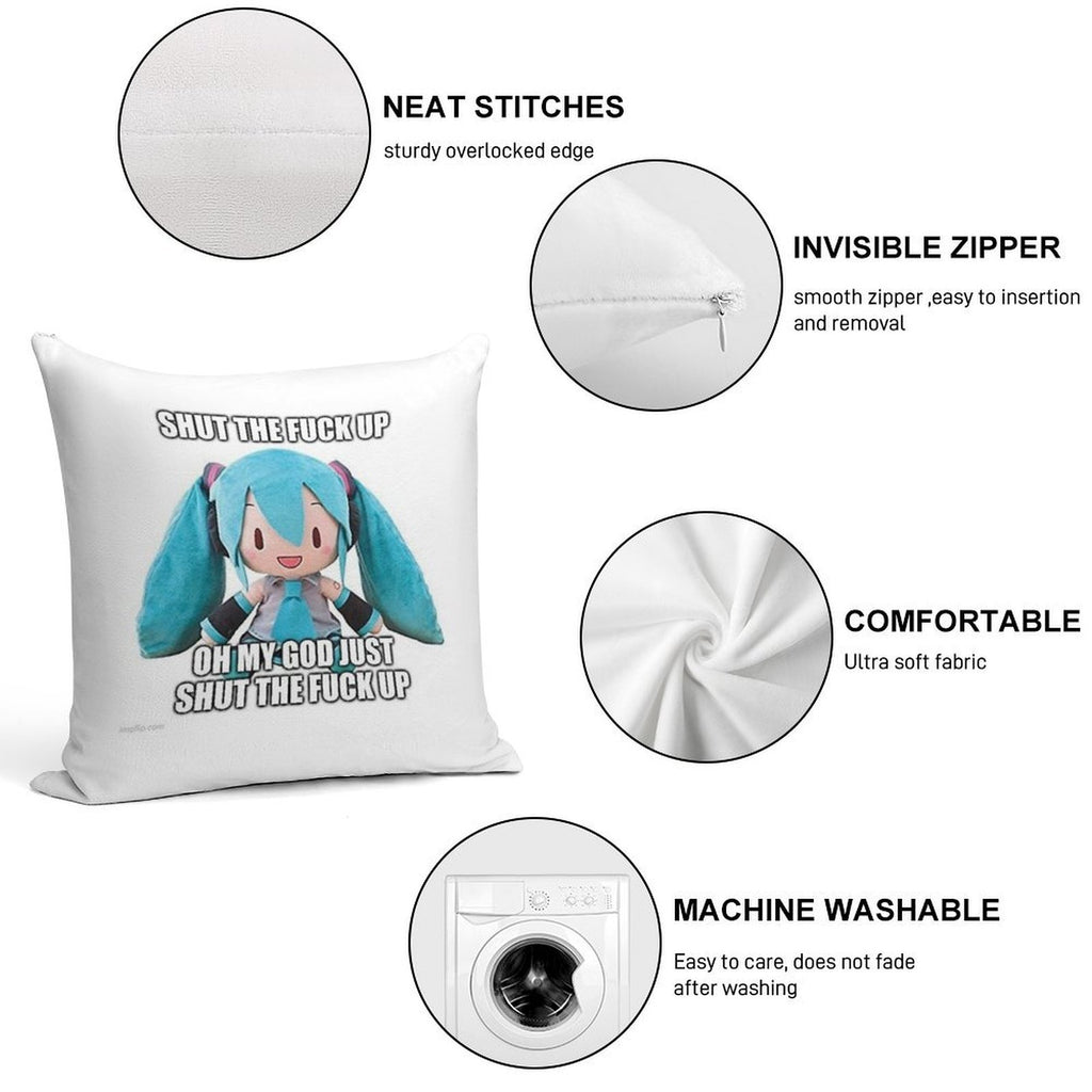 Hatsune Miku Plush Asks U 2 Cease Soft Reinforced Edging Throw Pillow