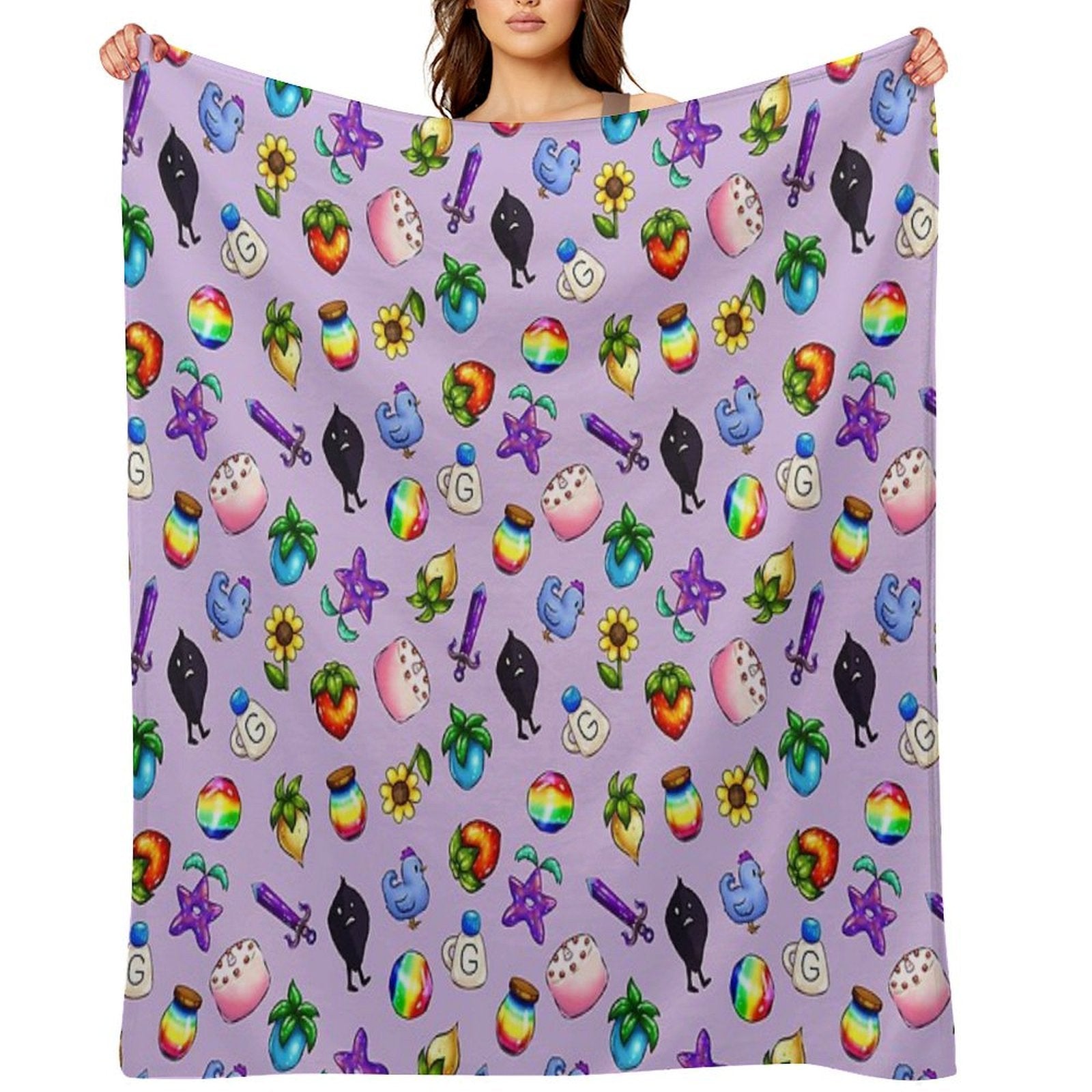 Handdrawn Stardew Valley Icons Plush Throw Blanket