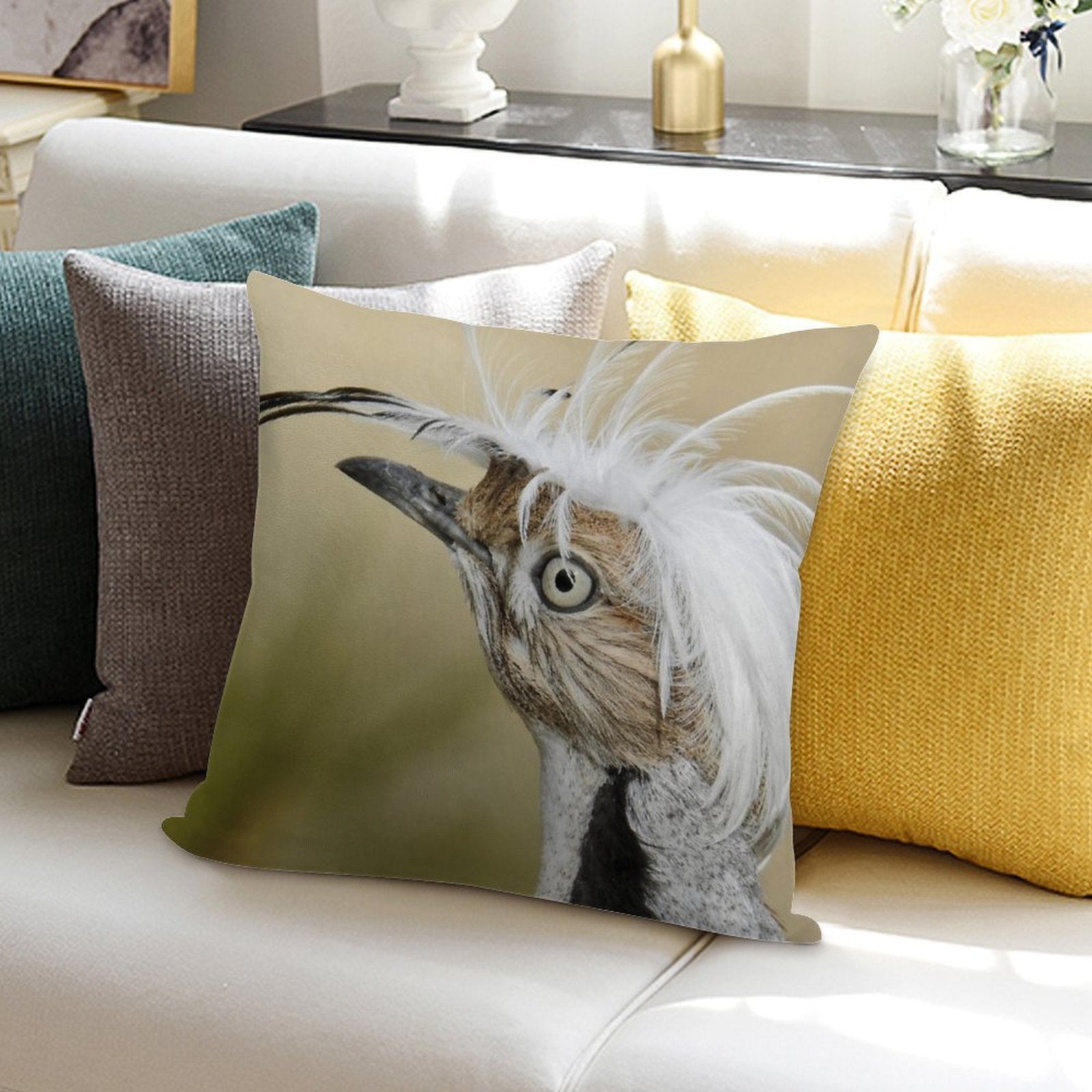 Asian Houbara Bustard Soft High-Density Material Throw Pillow