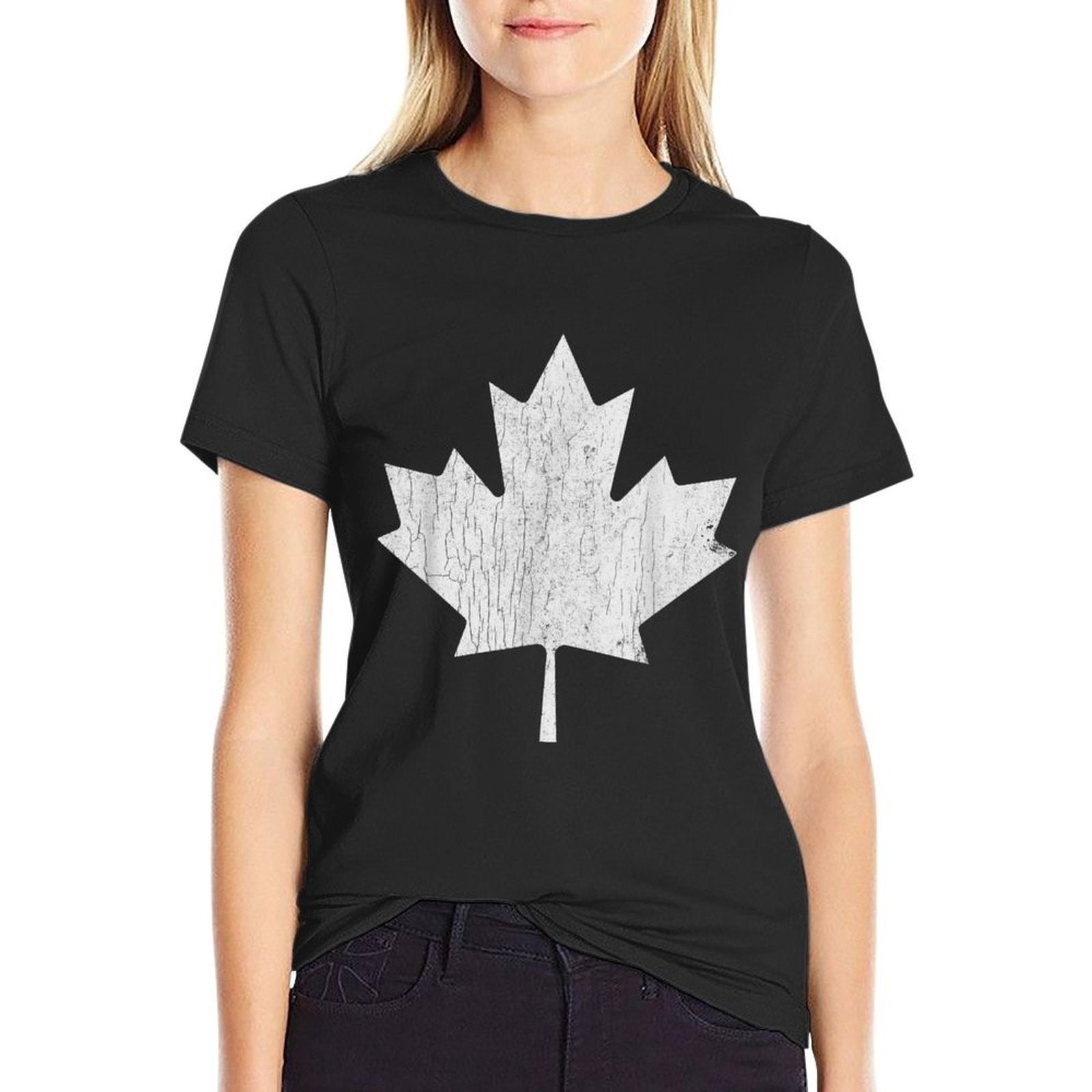 Canadian Maple Leaf - Distressed Weathered Look, Canada Flag  Tagless Design T-Shirt
