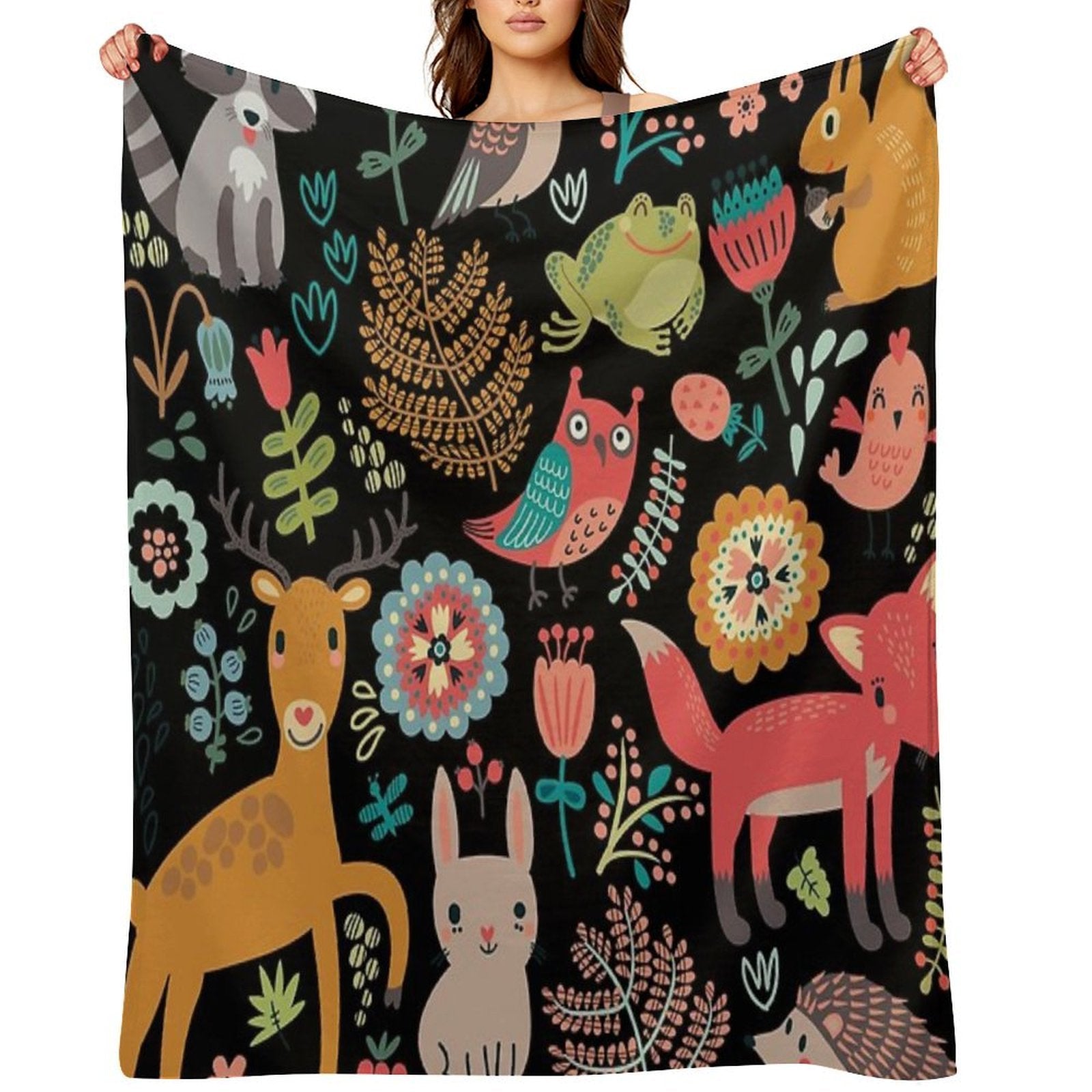 Woodland Animals Pattern Easy Care Throw Blanket