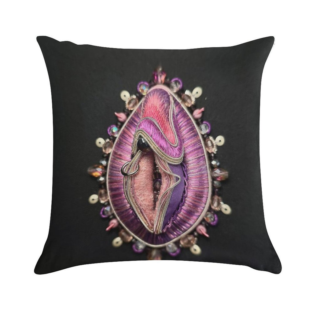 Purple Hand Embroidered Vulva Sculpture Soft Decorative Cover Throw Pillow
