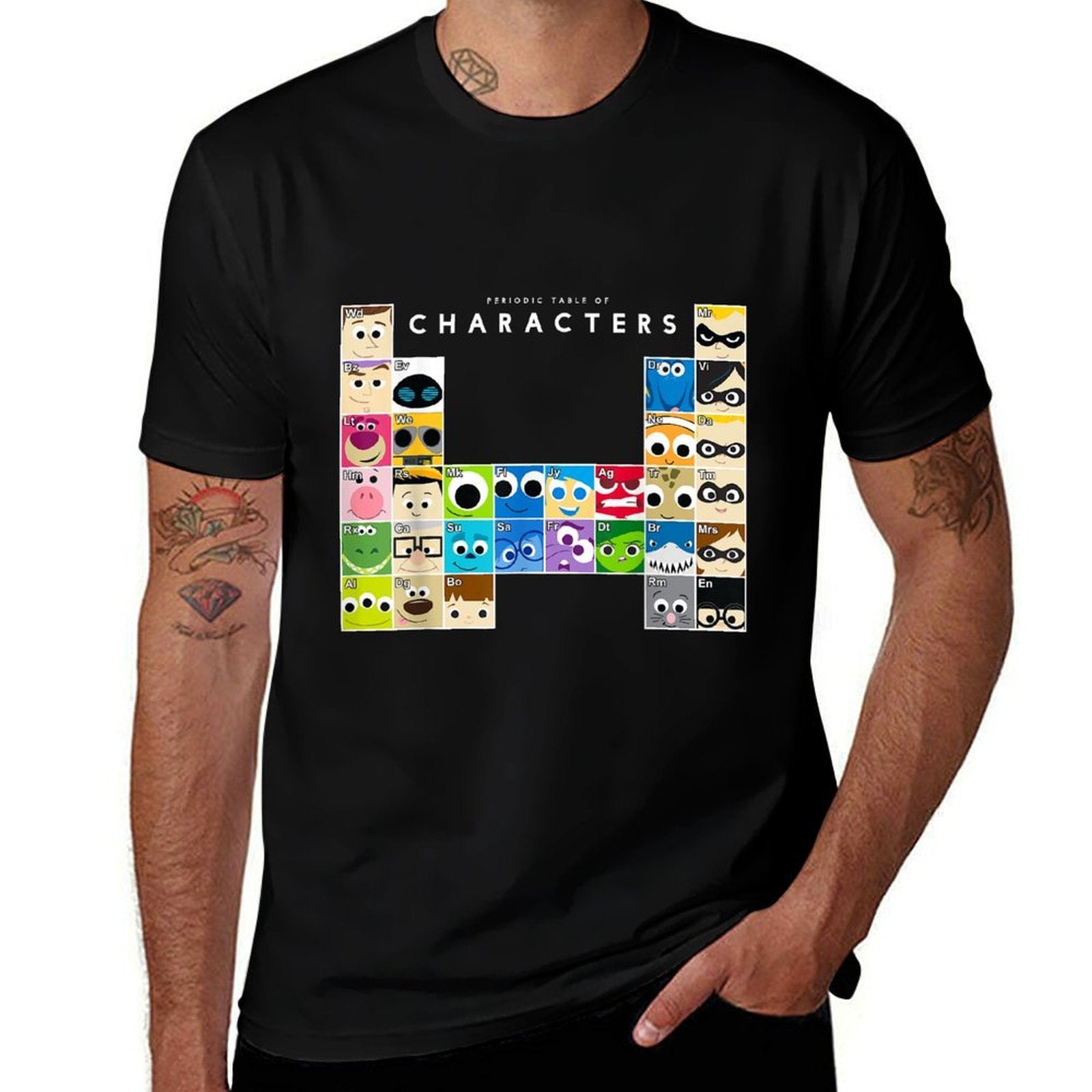 Disney Pixar Collection Color Periodic Table Of Characters  Soft T-Shirt