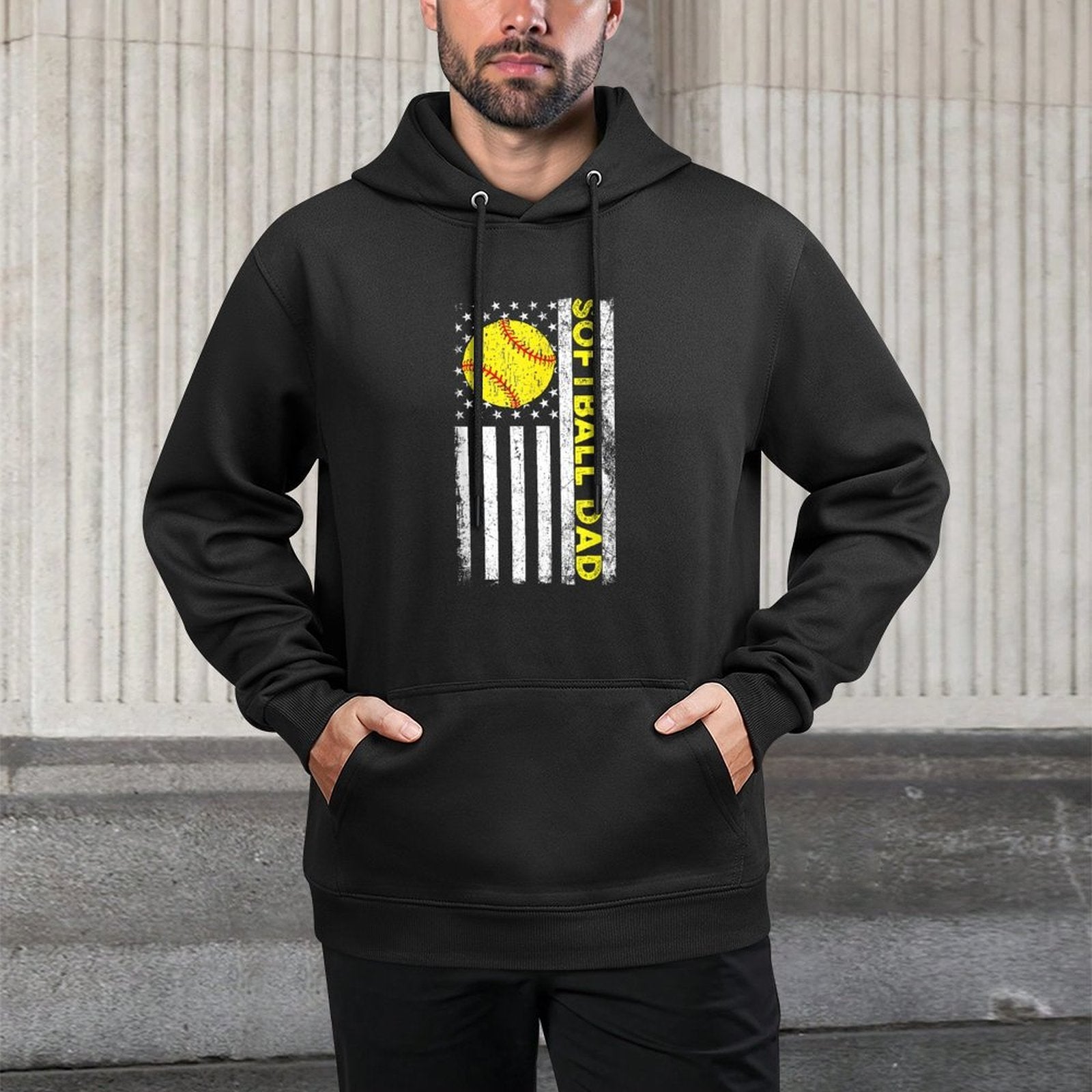 Softball Dad Distressed American Fathers Day Moisture-Wicking Hoodie