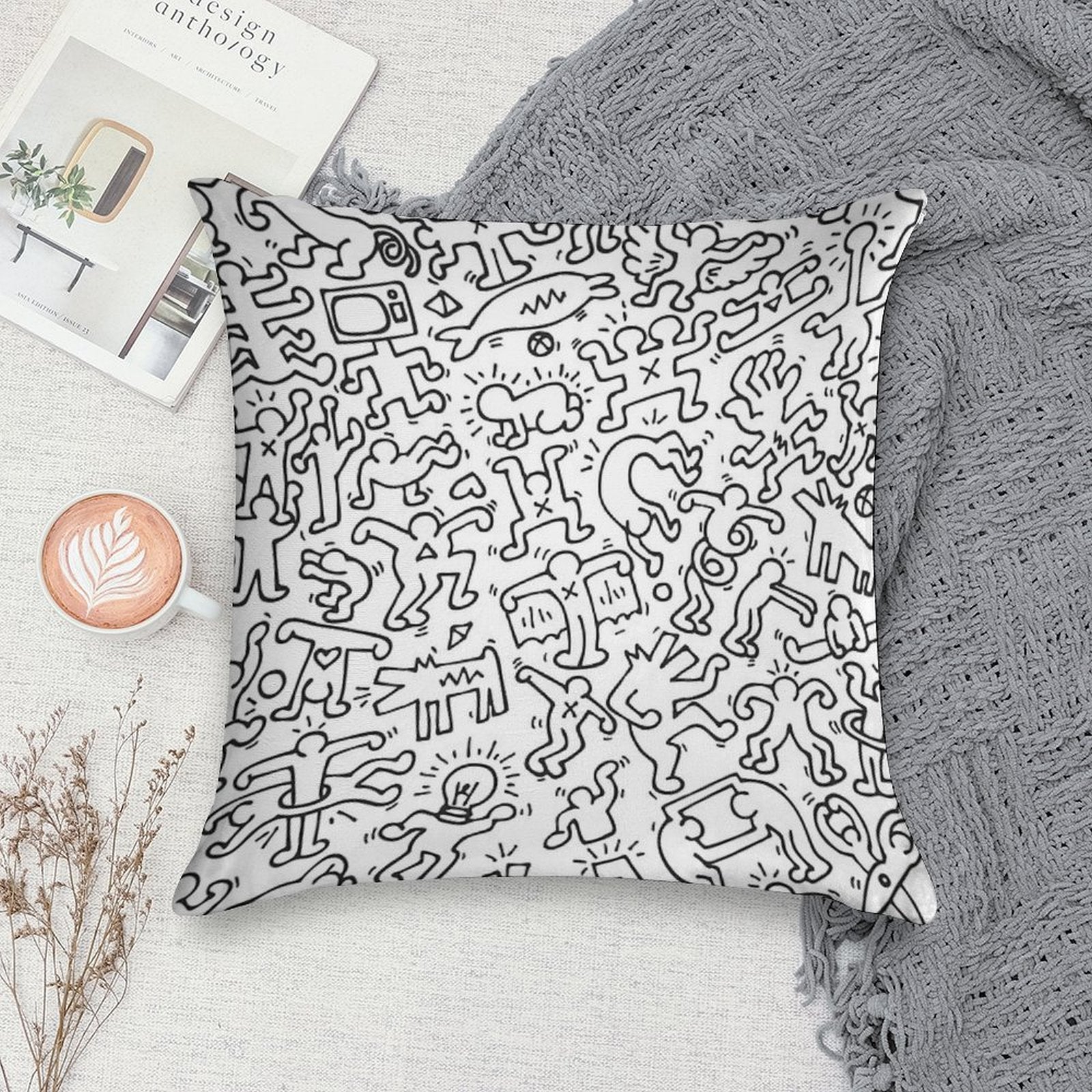 Dance in White Kieth DJ DOG Haring ANIMAL Street Art Soft Style Accent Throw Pillow
