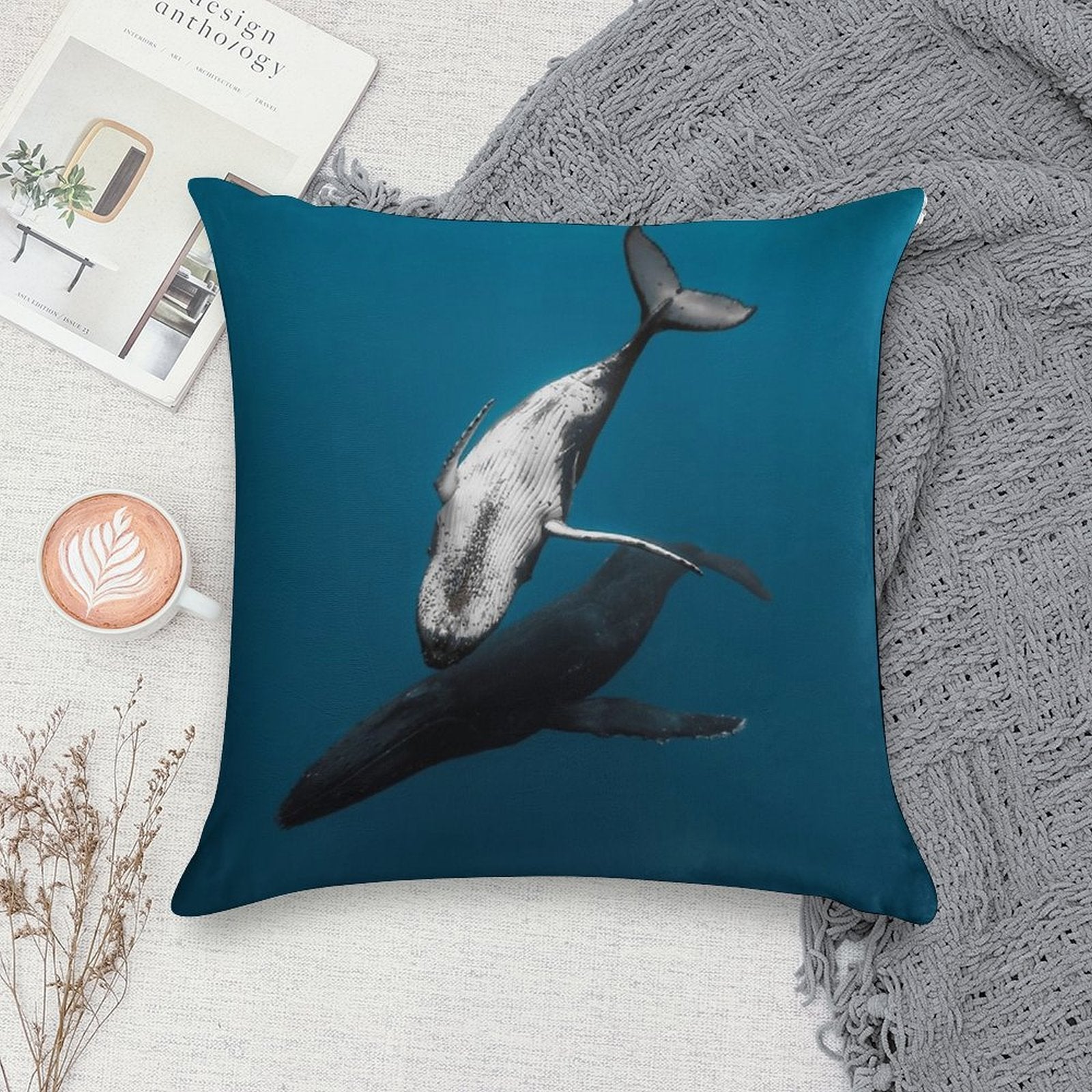Whale Love Soft Gift Ready Throw Pillow