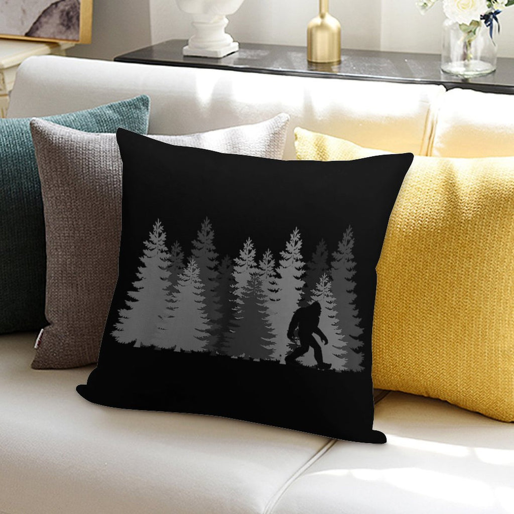 Bigfoot Silhouette In The Forest Wilderness Soft Decorative Cover Throw Pillow