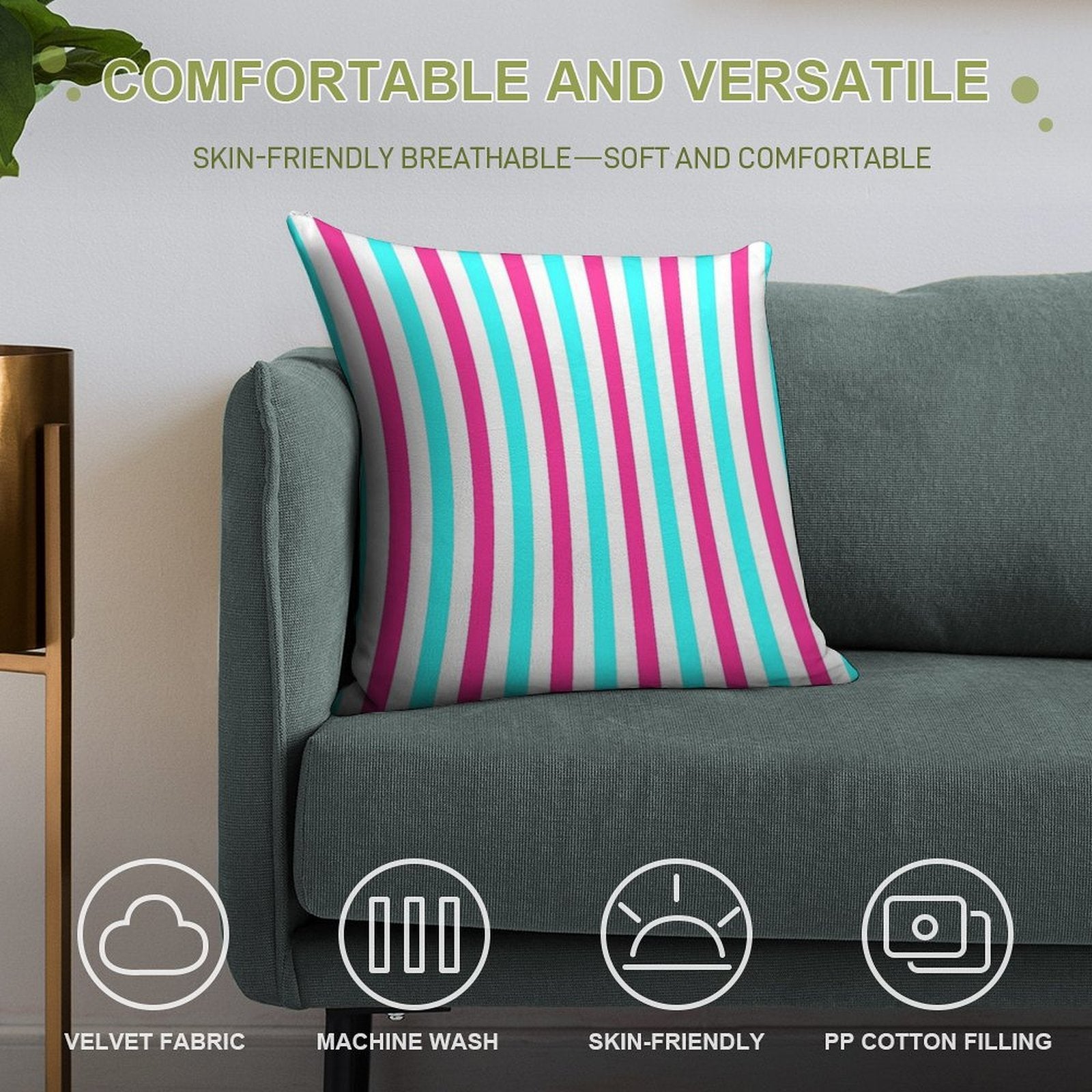 Pastel Pink Blue Stripes Soft Shrink-Resistant Throw Pillow