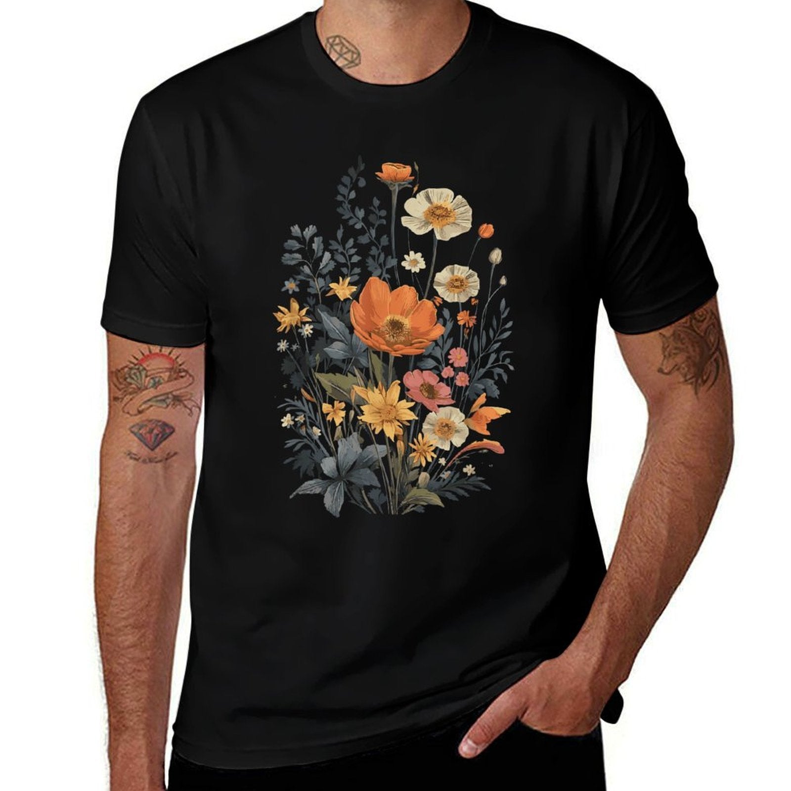 Vintage Flowers Floral Pressed Flower  Polyester Blend T-Shirt