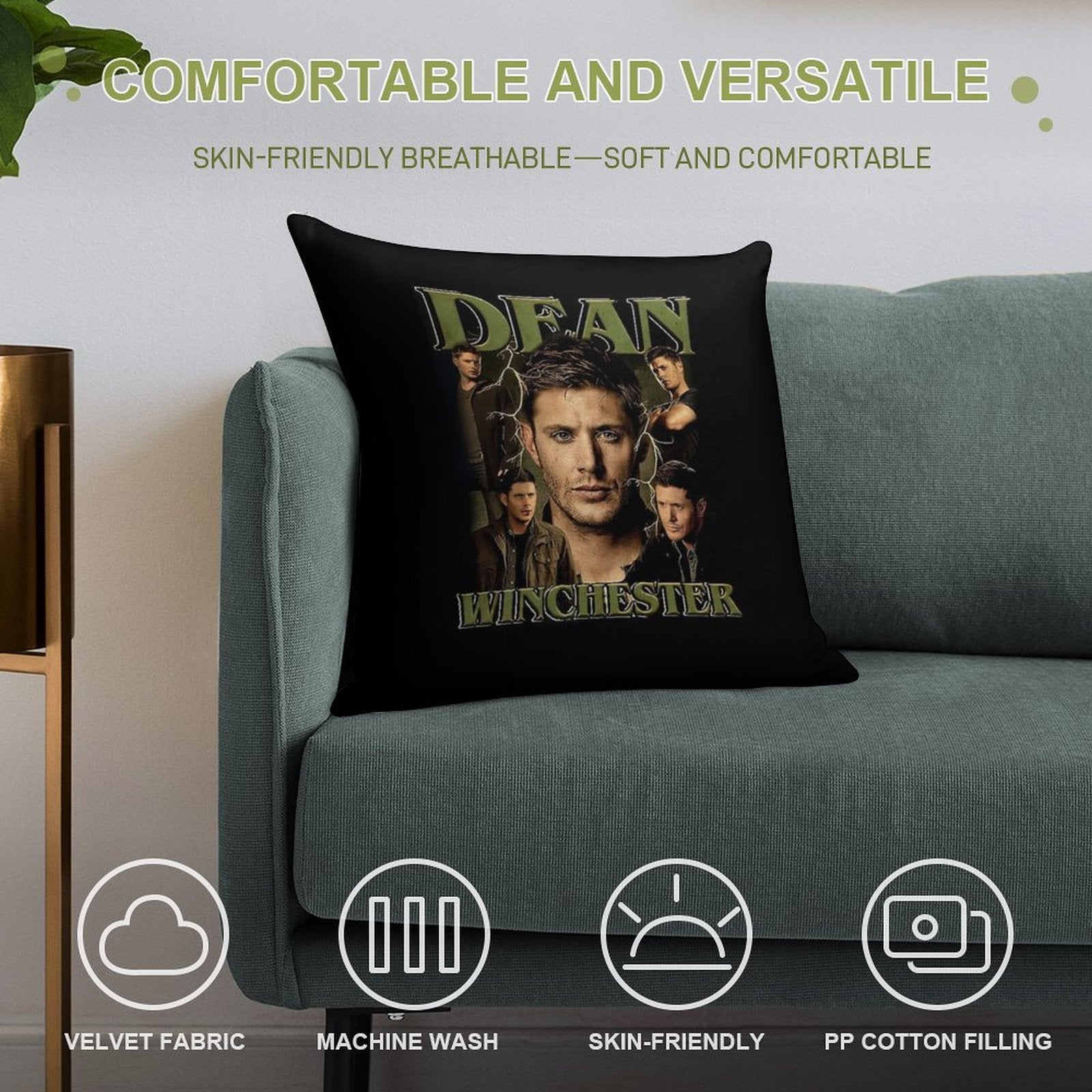 The Winchester Dean Vintage Soft Hidden Zipper Throw Pillow
