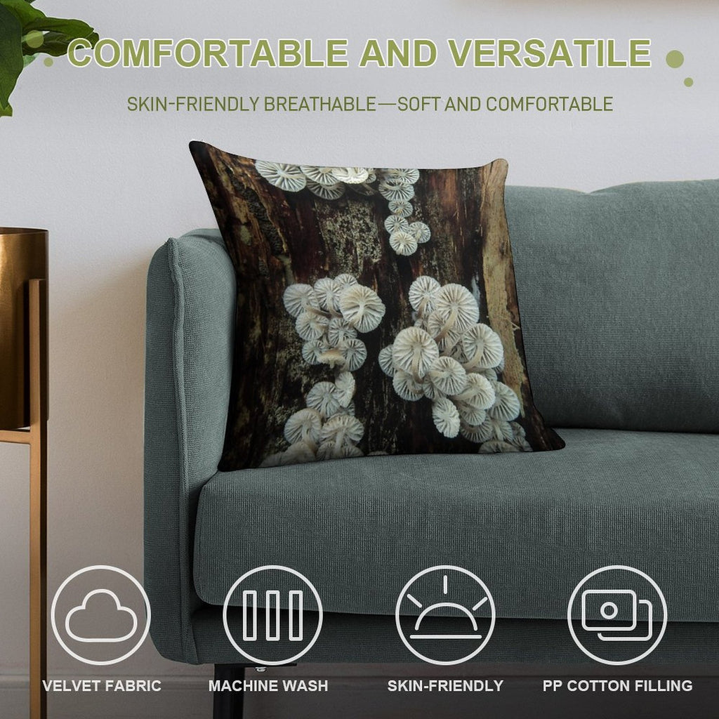 Mycena Fungi II Soft Shrink-Resistant Throw Pillow