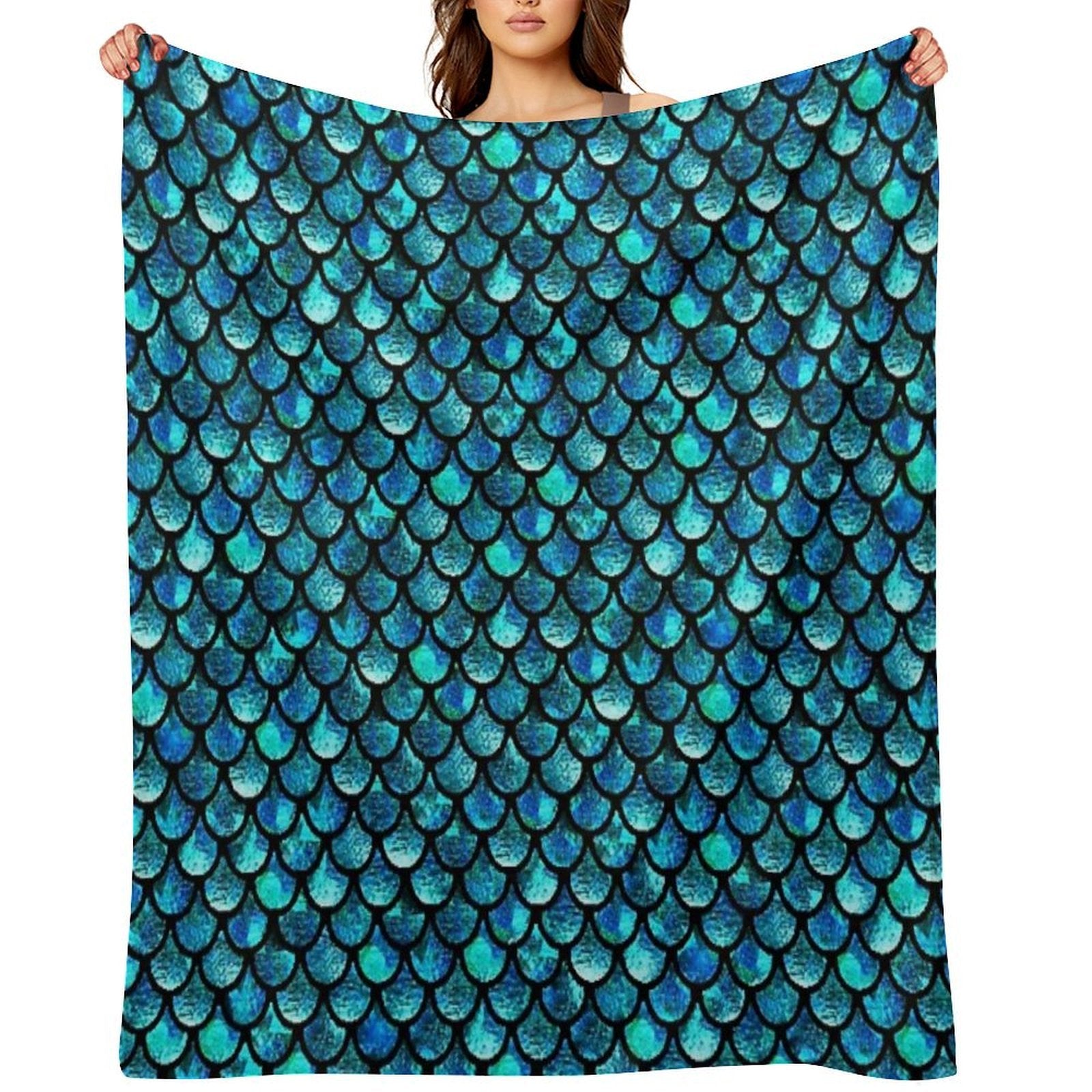 Mermaid Scales - Turquoise Blue Wrinkle-free Throw Blanket